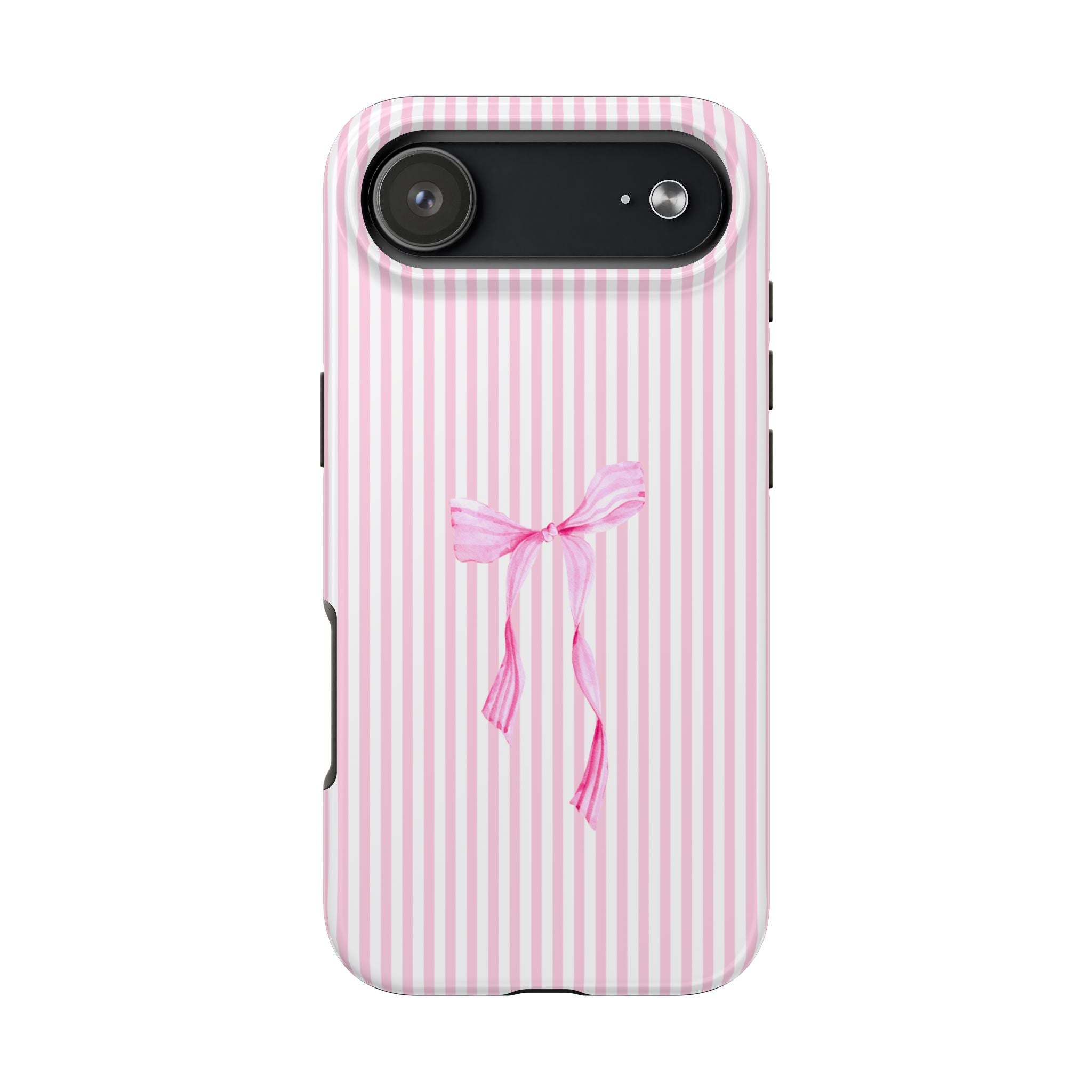 Pink Coquette Bow Phone Case | Cute Pink Stripe Aesthetic iPhone & Samsung Case | Feminine Girly Protective Phone Cover