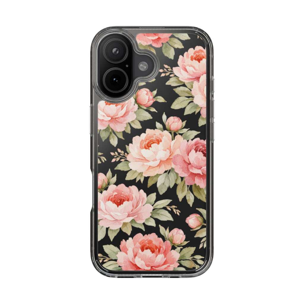 Peony Clear Phone Case | Elegant Floral Clear Phone Case for iPhone & Samsung | Pink Peony Aesthetic Glossy Protective Cover