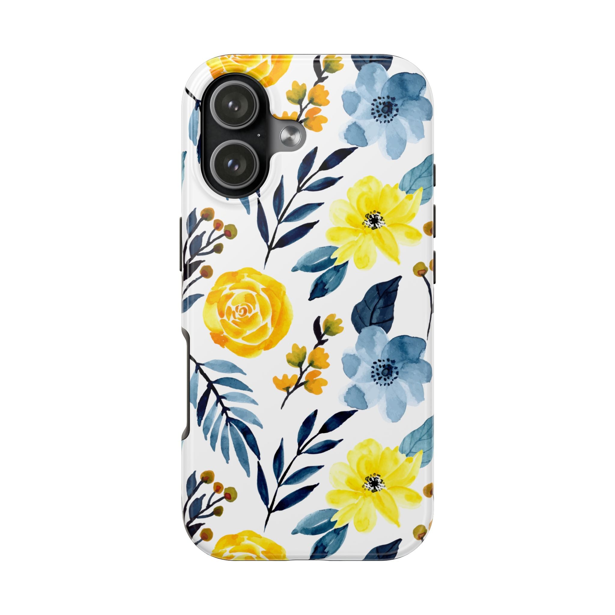 Yellow & Blue Watercolor Floral Phone Case | Cottagecore Botanical iPhone & Samsung Tough Case | Feminine Aesthetic Flower Cover