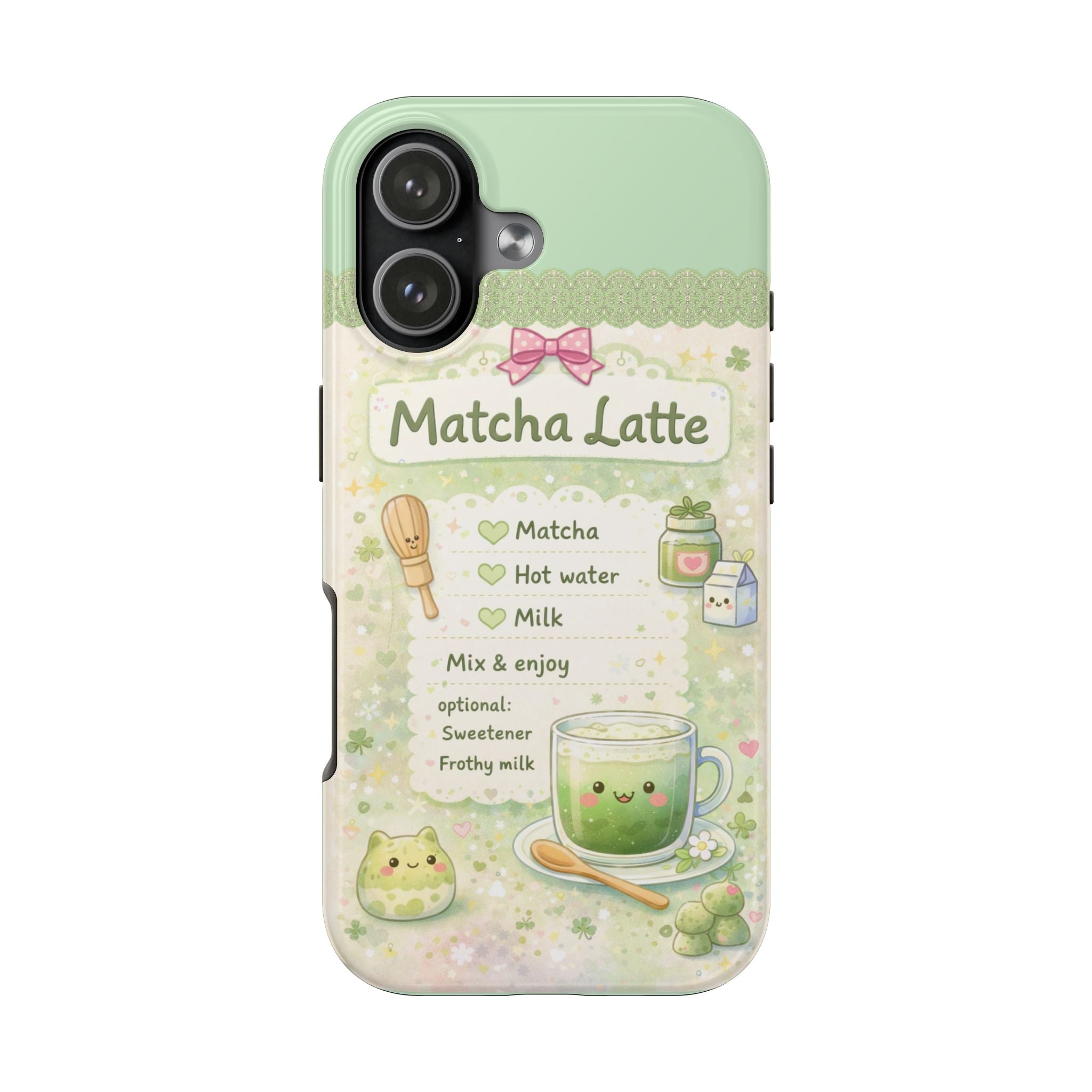Cute Matcha Latte Phone Case for iPhone & Samsung Galaxy | Kawaii Aesthetic Tough Protective Case with Glossy Finish | Cute Kawaii Recipe Phone Case