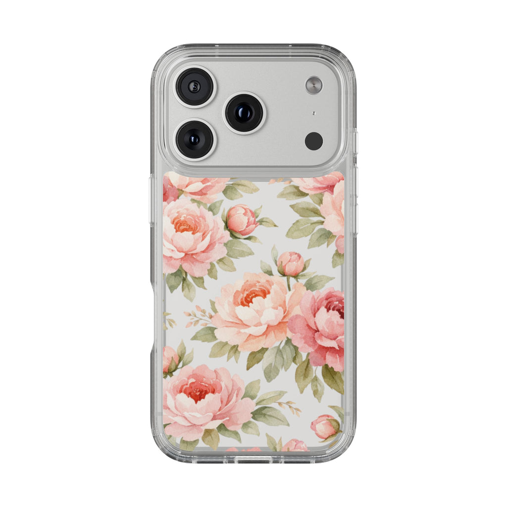 Peony Clear Phone Case | Elegant Floral Clear Phone Case for iPhone & Samsung | Pink Peony Aesthetic Glossy Protective Cover