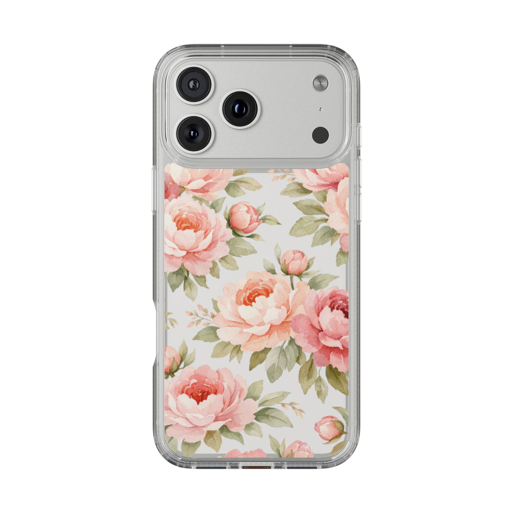 Peony Clear Phone Case | Elegant Floral Clear Phone Case for iPhone & Samsung | Pink Peony Aesthetic Glossy Protective Cover