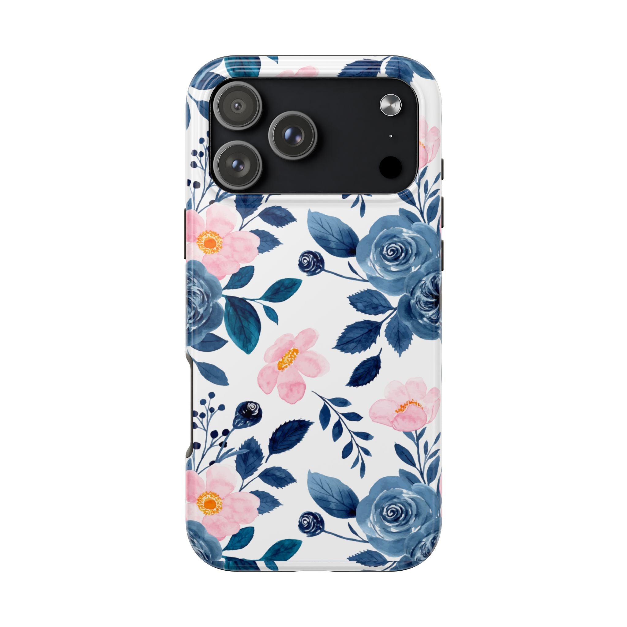 Blue Floral Phone Case for iPhone & Samsung | Cute Watercolor Rose Tough Case | Aesthetic Girly Protective Cover