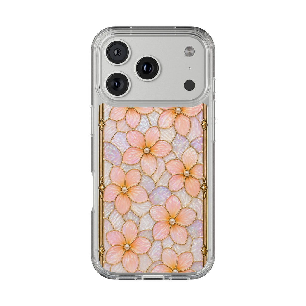 Luxury Pastel Plumeria Clear Phone Case | Stained Glass Floral iPhone Case | Shockproof Slim Transparent Cover