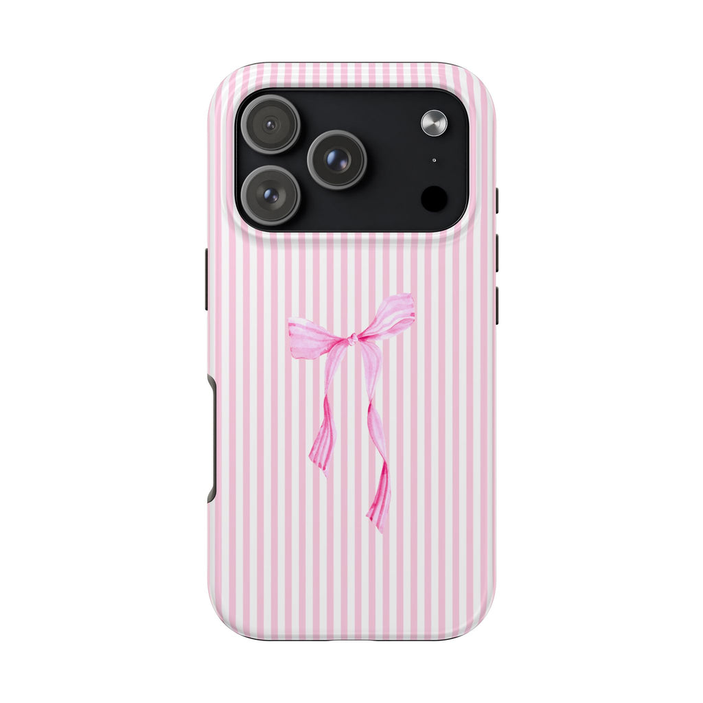 Pink Coquette Bow Phone Case | Cute Pink Stripe Aesthetic iPhone & Samsung Case | Feminine Girly Protective Phone Cover