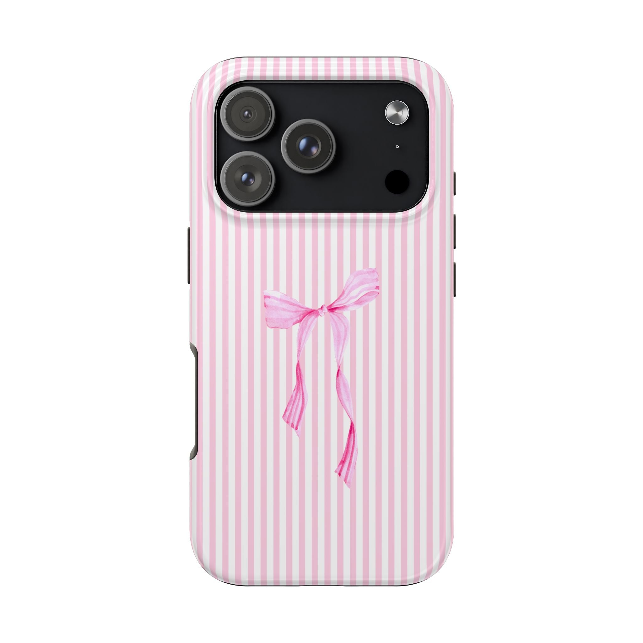 Pink Coquette Bow Phone Case | Cute Pink Stripe Aesthetic iPhone & Samsung Case | Feminine Girly Protective Phone Cover