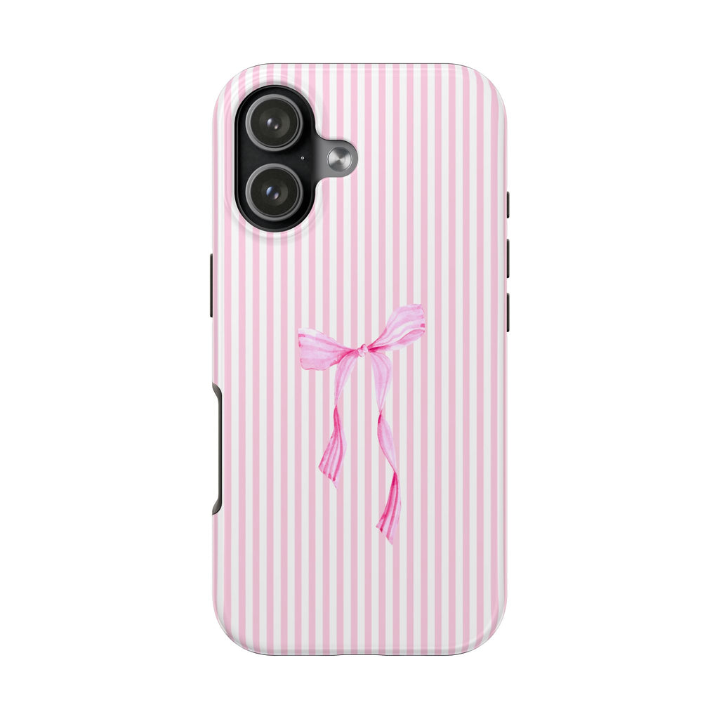 Pink Coquette Bow Phone Case | Cute Pink Stripe Aesthetic iPhone & Samsung Case | Feminine Girly Protective Phone Cover