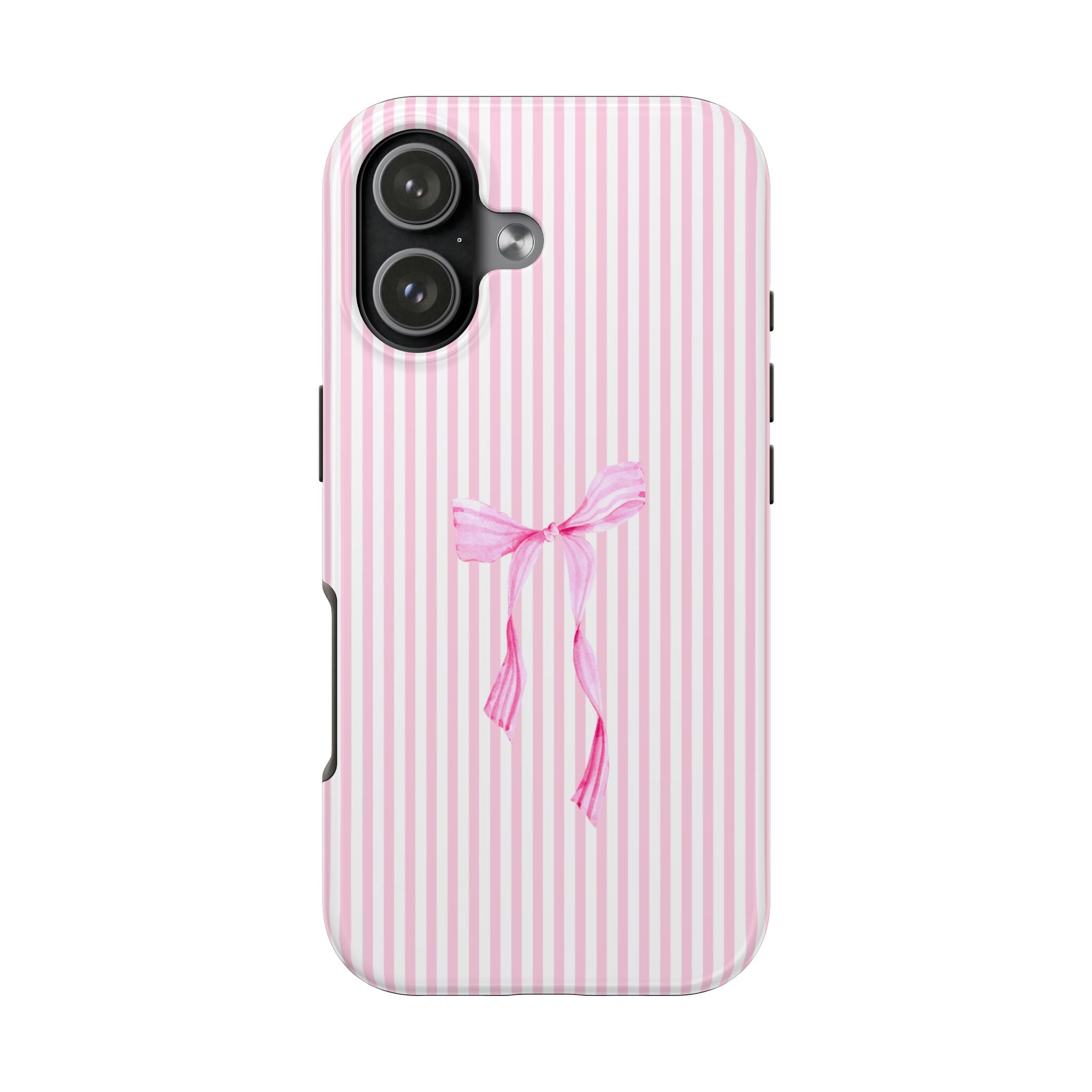 Pink Coquette Bow Phone Case | Cute Pink Stripe Aesthetic iPhone & Samsung Case | Feminine Girly Protective Phone Cover