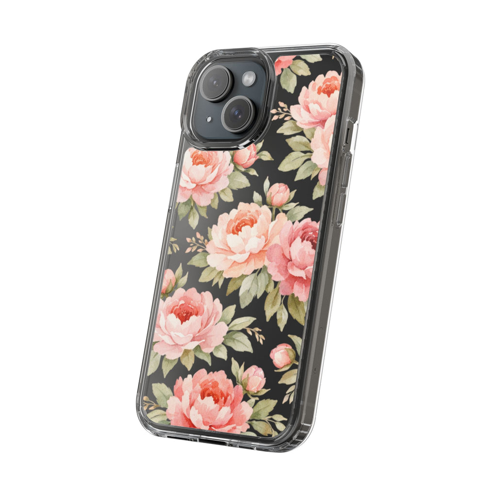 Peony Clear Phone Case | Elegant Floral Clear Phone Case for iPhone & Samsung | Pink Peony Aesthetic Glossy Protective Cover