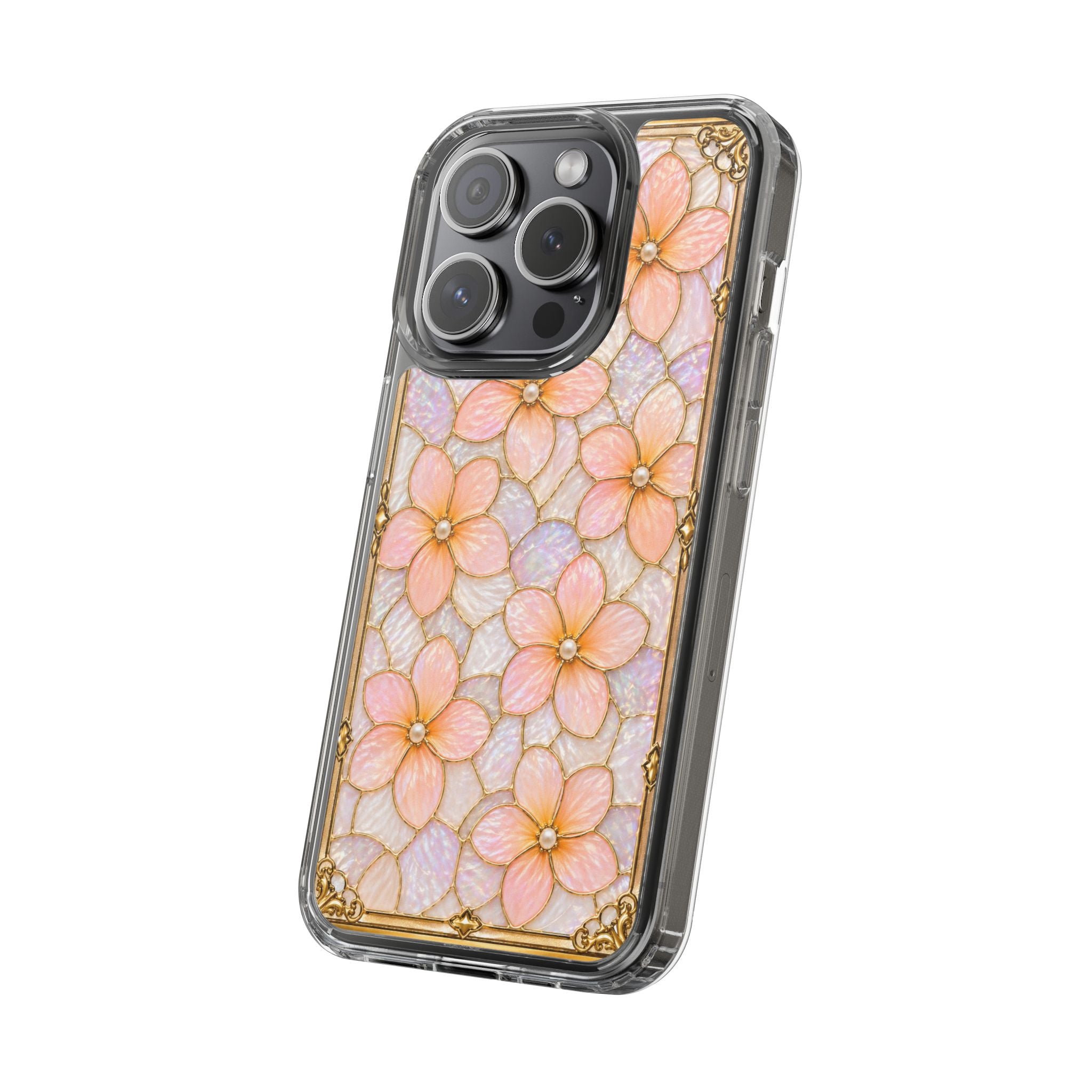 Luxury Pastel Plumeria Clear Phone Case | Stained Glass Floral iPhone Case | Shockproof Slim Transparent Cover