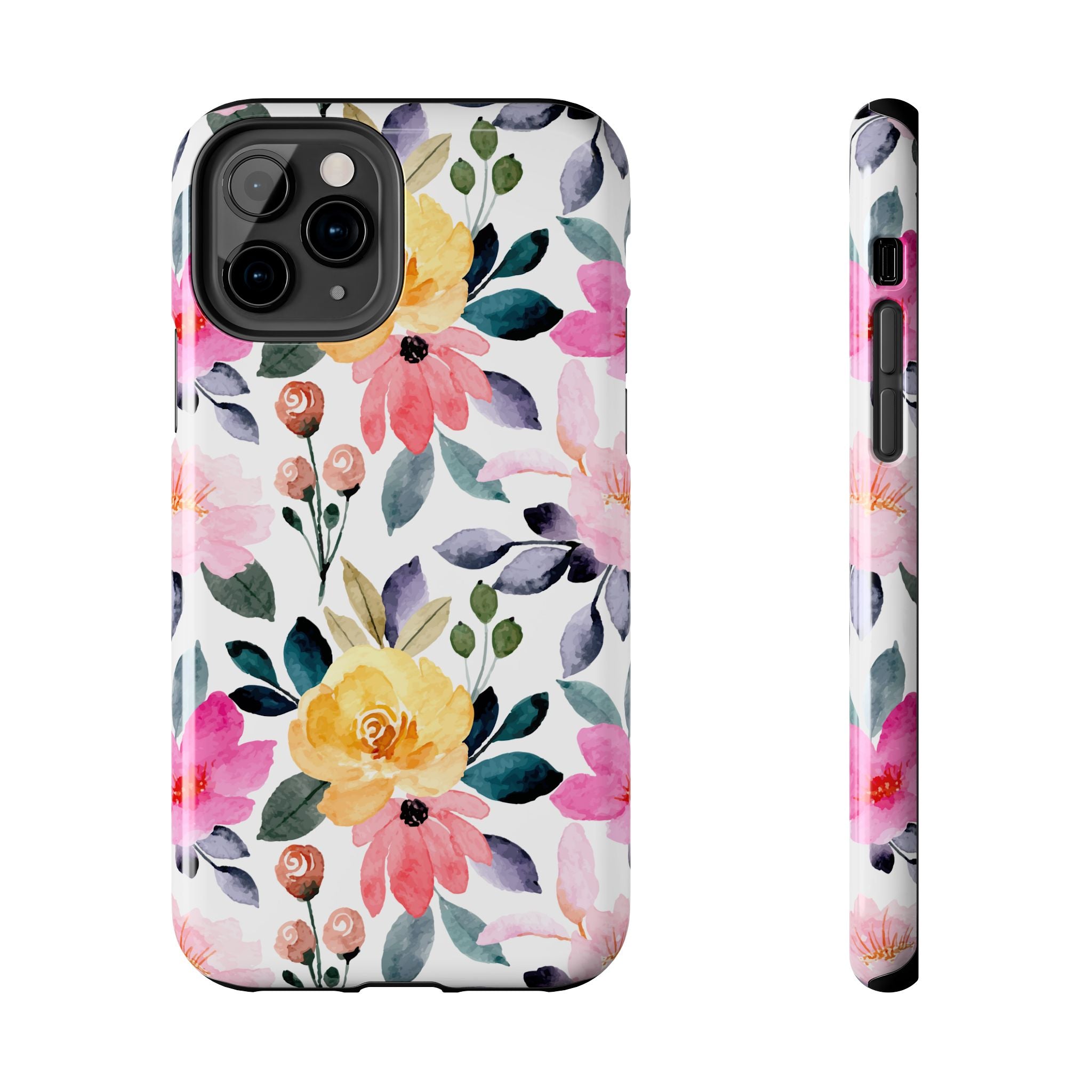 Floral Phone Case for iPhone & Samsung | Pink & Yellow Wildflower Protective Case | Feminine Cottagecore Garden Phone Cover | Tough Phone Case