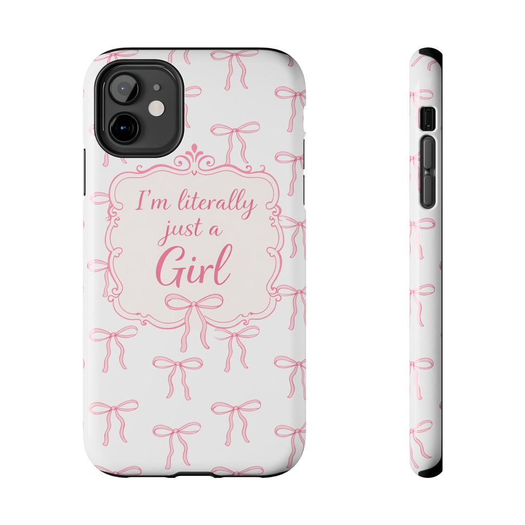 Coquette Bow iPhone Case | I’m Literally Just a Girl  Aesthetic Phone Case | Girly Soft Girl Trend Cover| Pink Bow Protective Cover