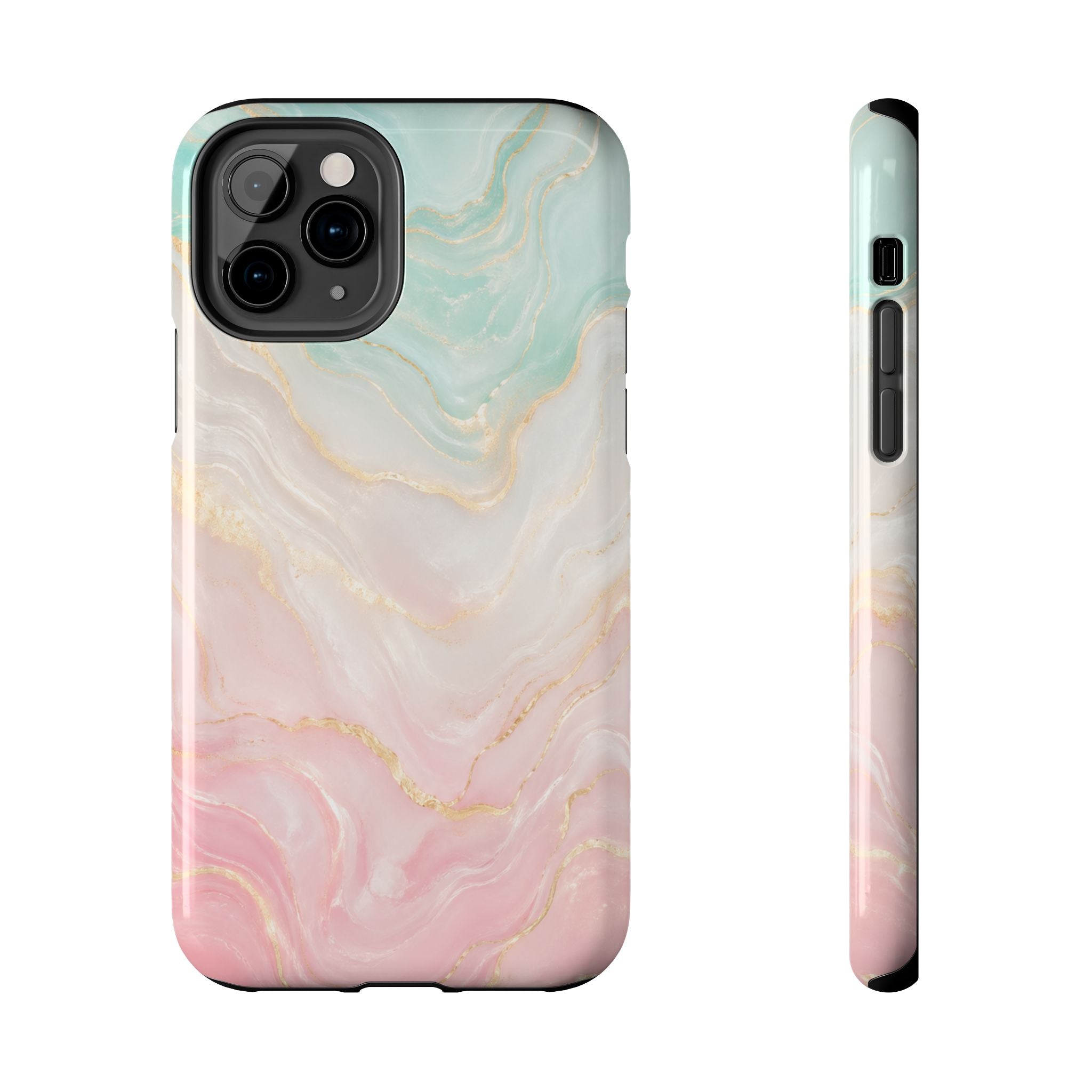 Pastel Marble Phone Case | Mint Green & Blush Pink Gold Vein Case | Aesthetic Tough Protective Case for iPhone & Samsung | iPhone Cover