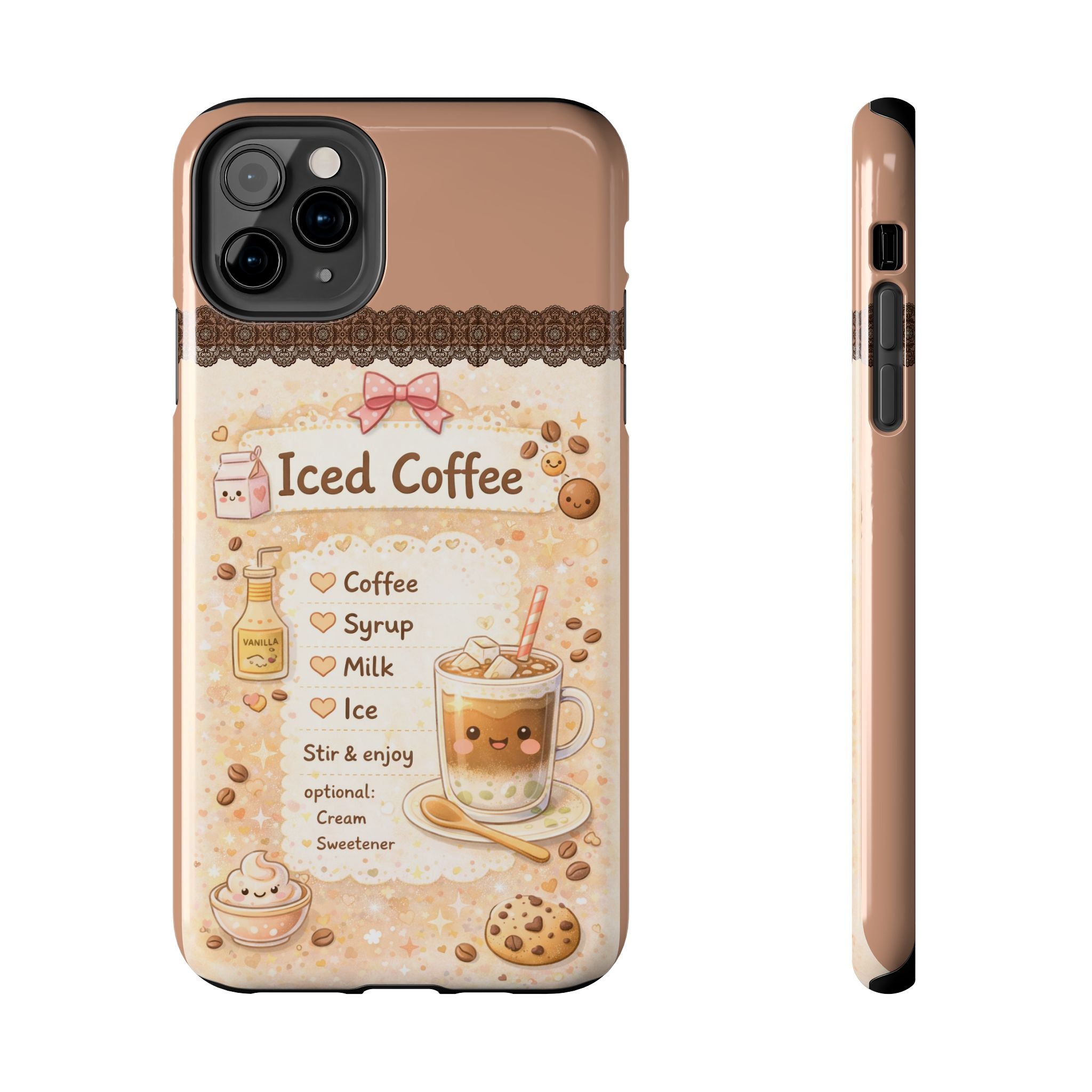 Cute Iced Coffee Recipe Phone Case | Tough Protective Case | Aesthetic Coffee Lover Gift | Durable Shockproof iPhone & Samsung Cover