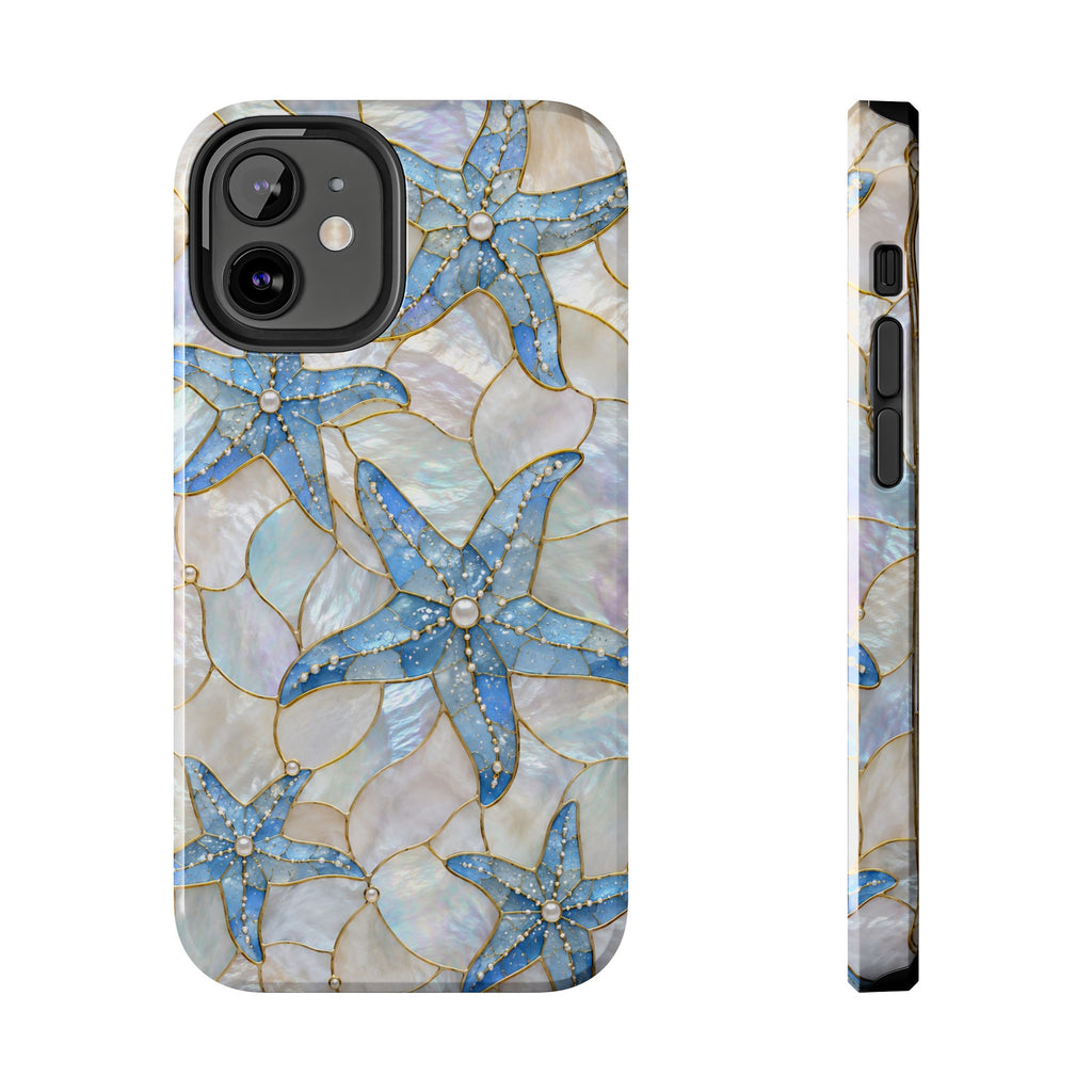 Blue Starfish Faux Stained Glass Phone Case | Coastal Aesthetic iPhone & Samsung Case | Beachy Ocean Case | Mosaic Coastal Protective Phone Cover