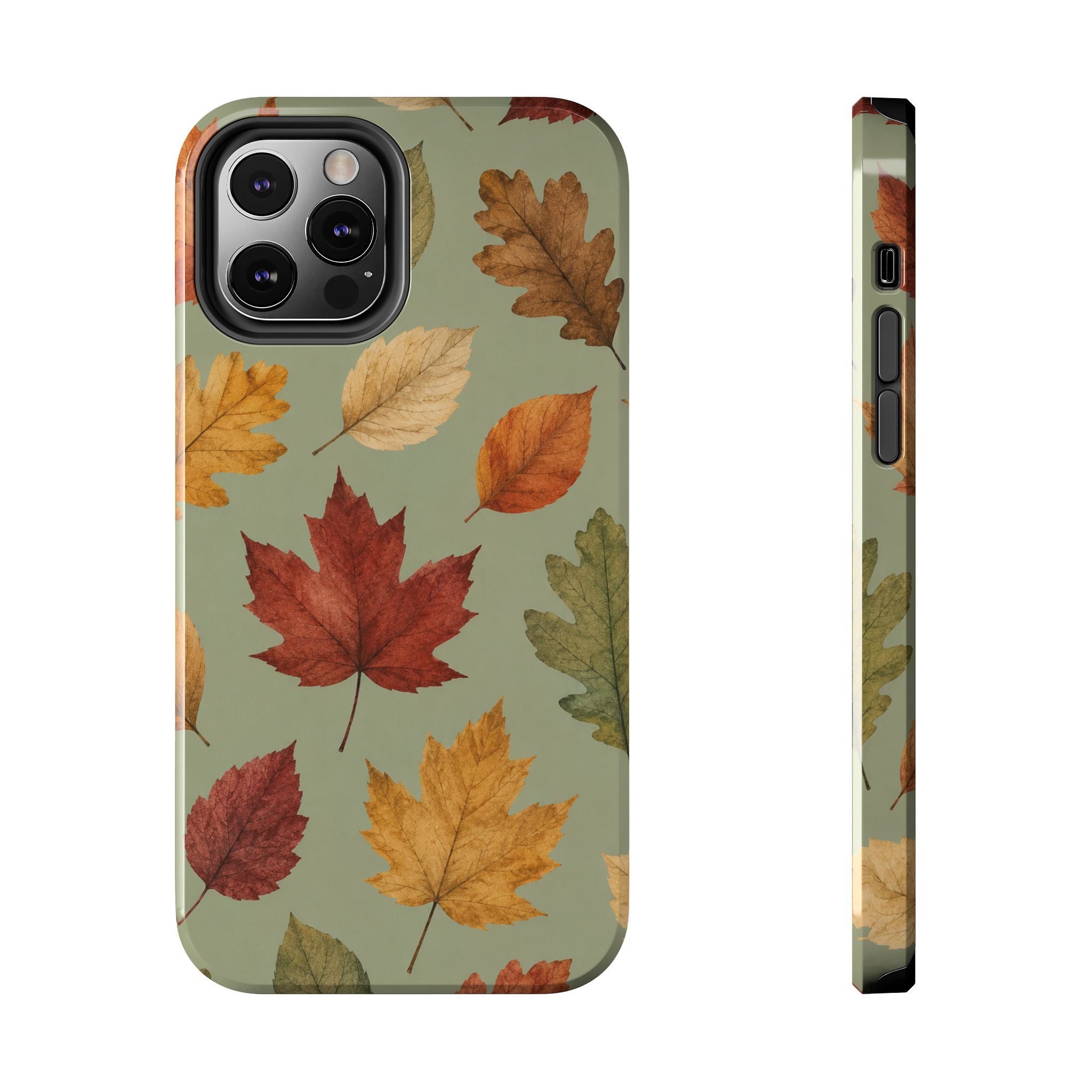 Autumn Leaves Phone Case | Sage Green Fall Aesthetic iPhone & Samsung Case | Cute Cozy Maple Leaf Protective Cover | Thanksgiving Gift