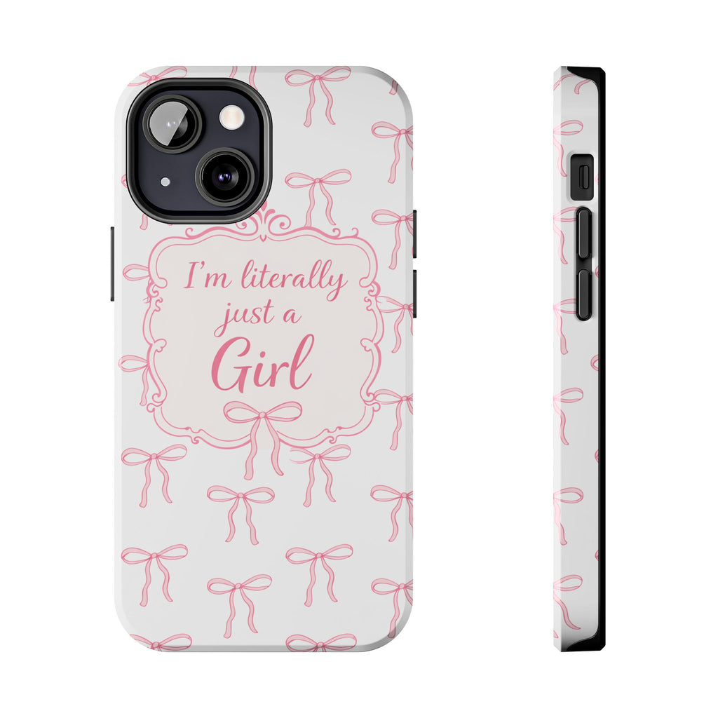 Coquette Bow iPhone Case | I’m Literally Just a Girl  Aesthetic Phone Case | Girly Soft Girl Trend Cover| Pink Bow Protective Cover