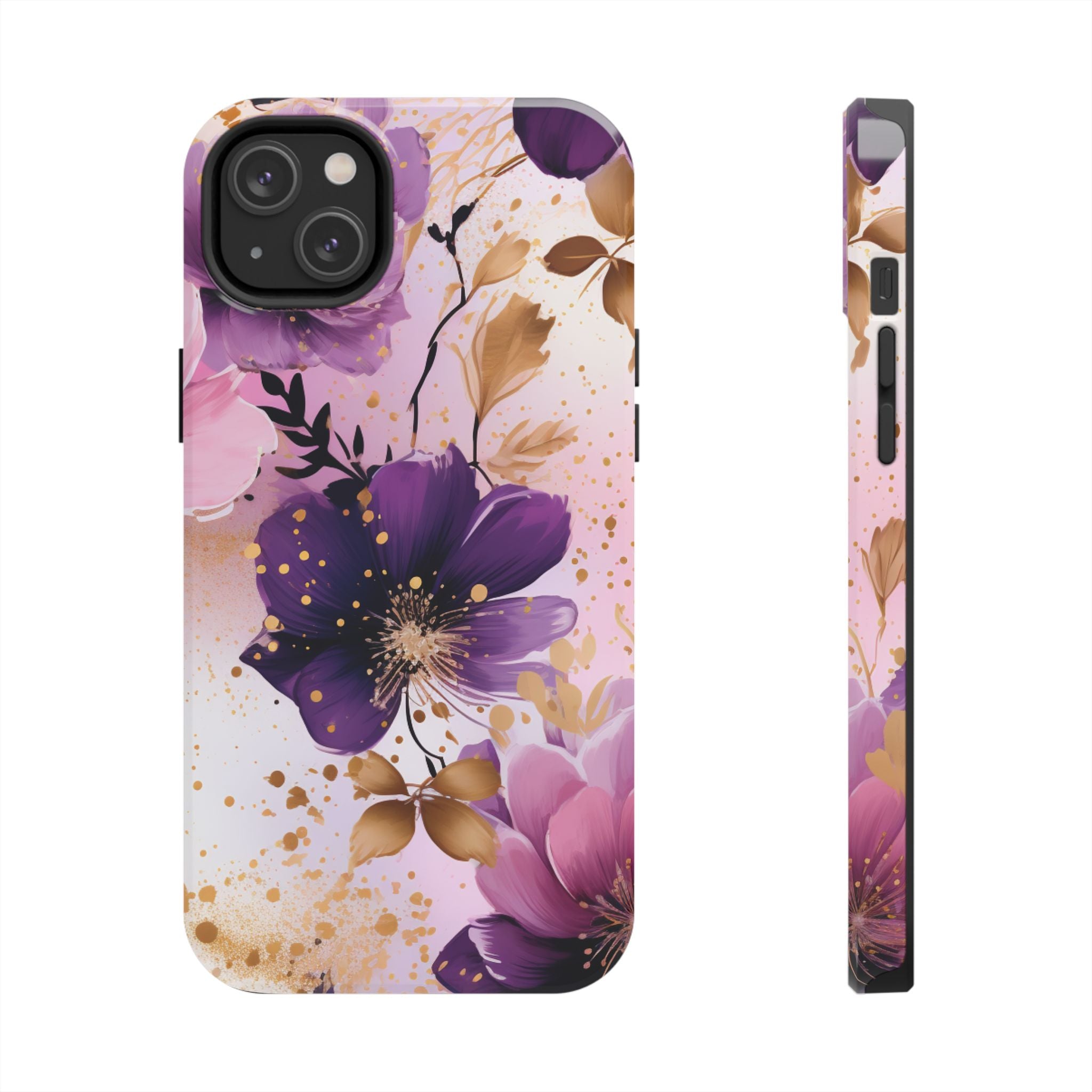Purple Floral Phone Case for iPhone & Samsung Galaxy | Elegant Pink & Gold Flower Tough Case | Feminine Protective Floral Cover