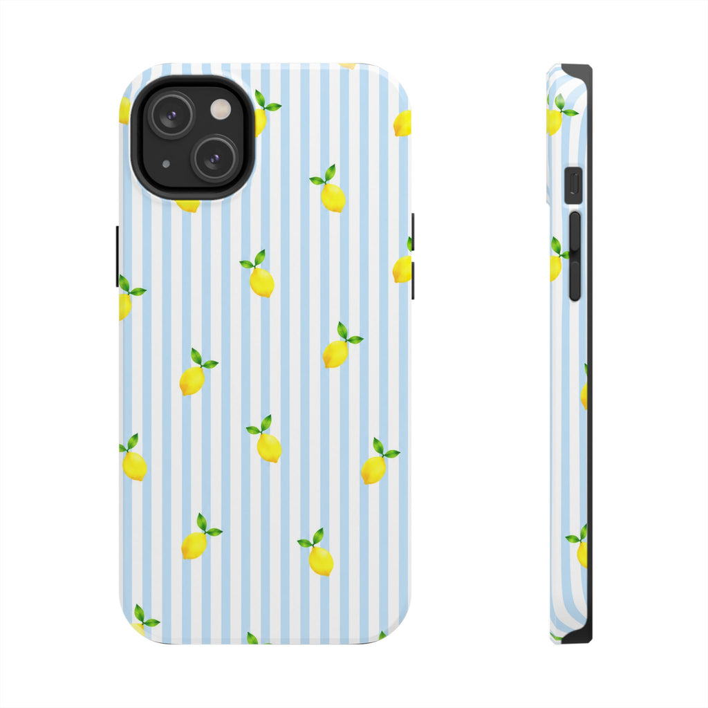 Lemon Blue Stripe Phone Case | Cute Summer Citrus iPhone & Samsung Case | Aesthetic Coastal Protective Cover | Gift for Her