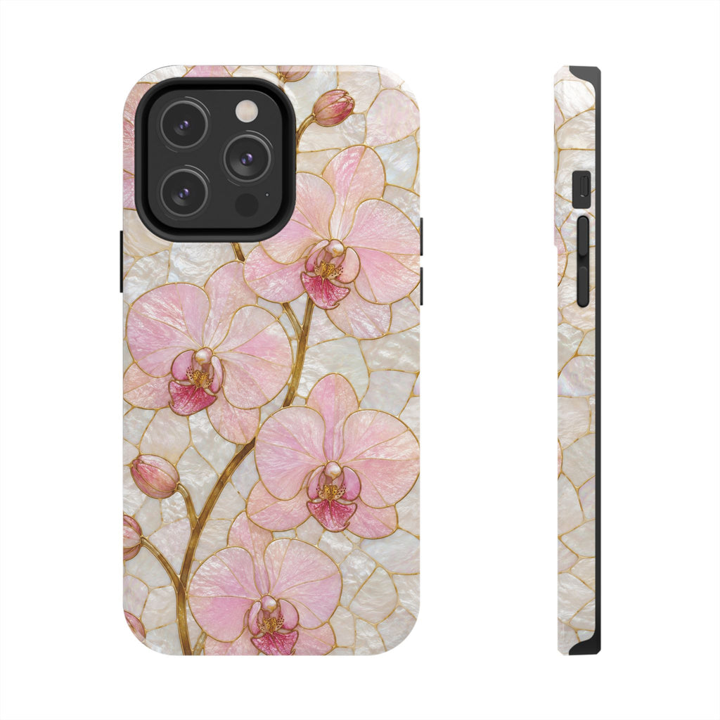 Pink Orchid Stained Glass Tough Phone Case |  Floral Glossy Protective Cover for iPhone & Samsung Galaxy | Tough Phone Case | Floral Protective iPhone Cover