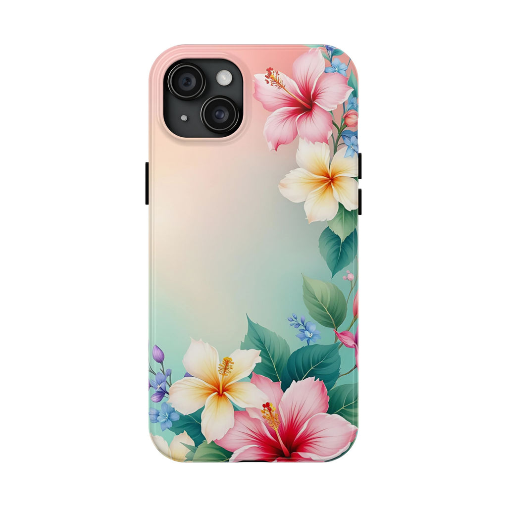 Tropical Hibiscus Floral Tough Phone Case | Protective Shockproof iPhone & Samsung Case | Beach Aesthetic Pastel Flower Cover | Floral Protective Phone Case