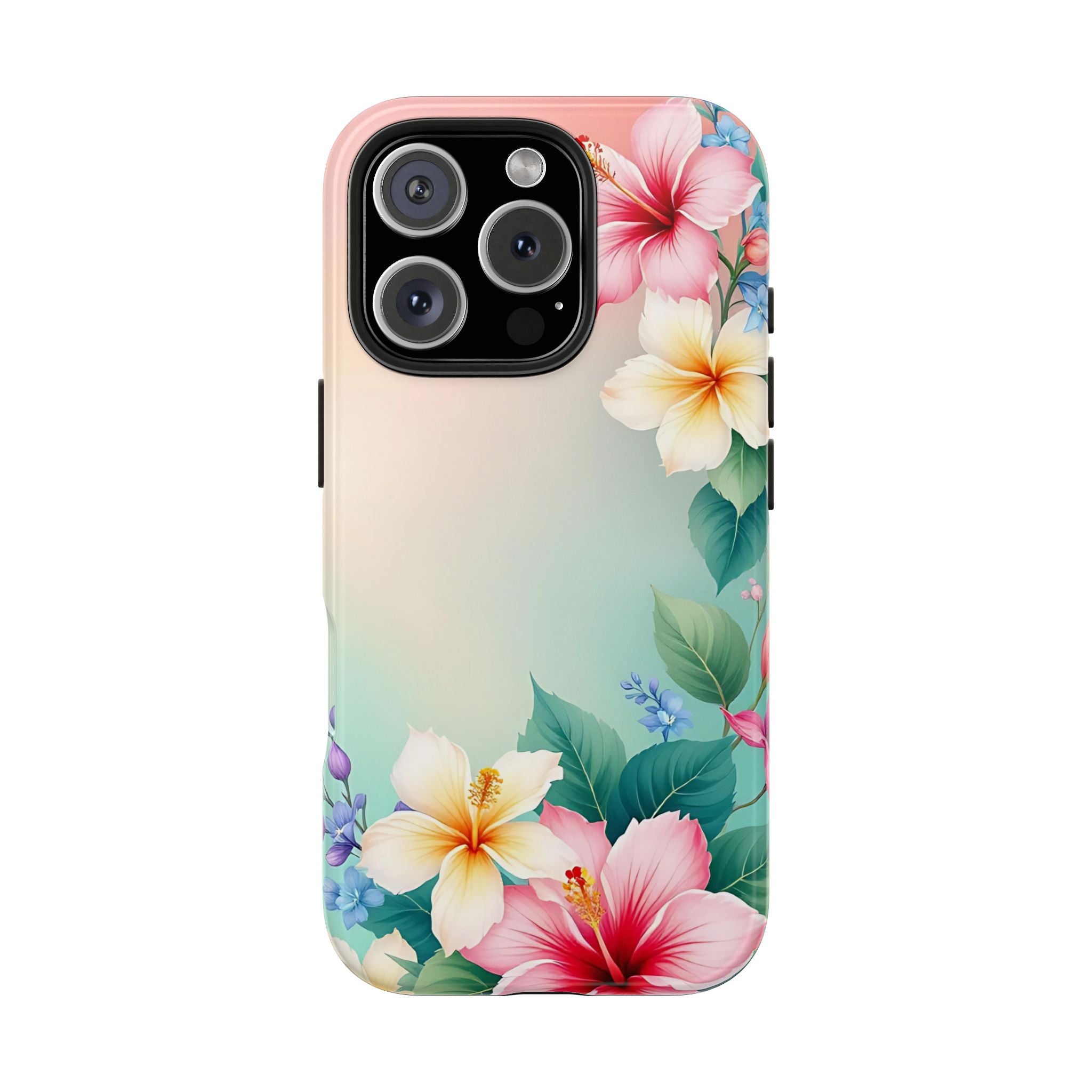 Tropical Hibiscus Floral Tough Phone Case | Protective Shockproof iPhone & Samsung Case | Beach Aesthetic Pastel Flower Cover | Floral Protective Phone Case