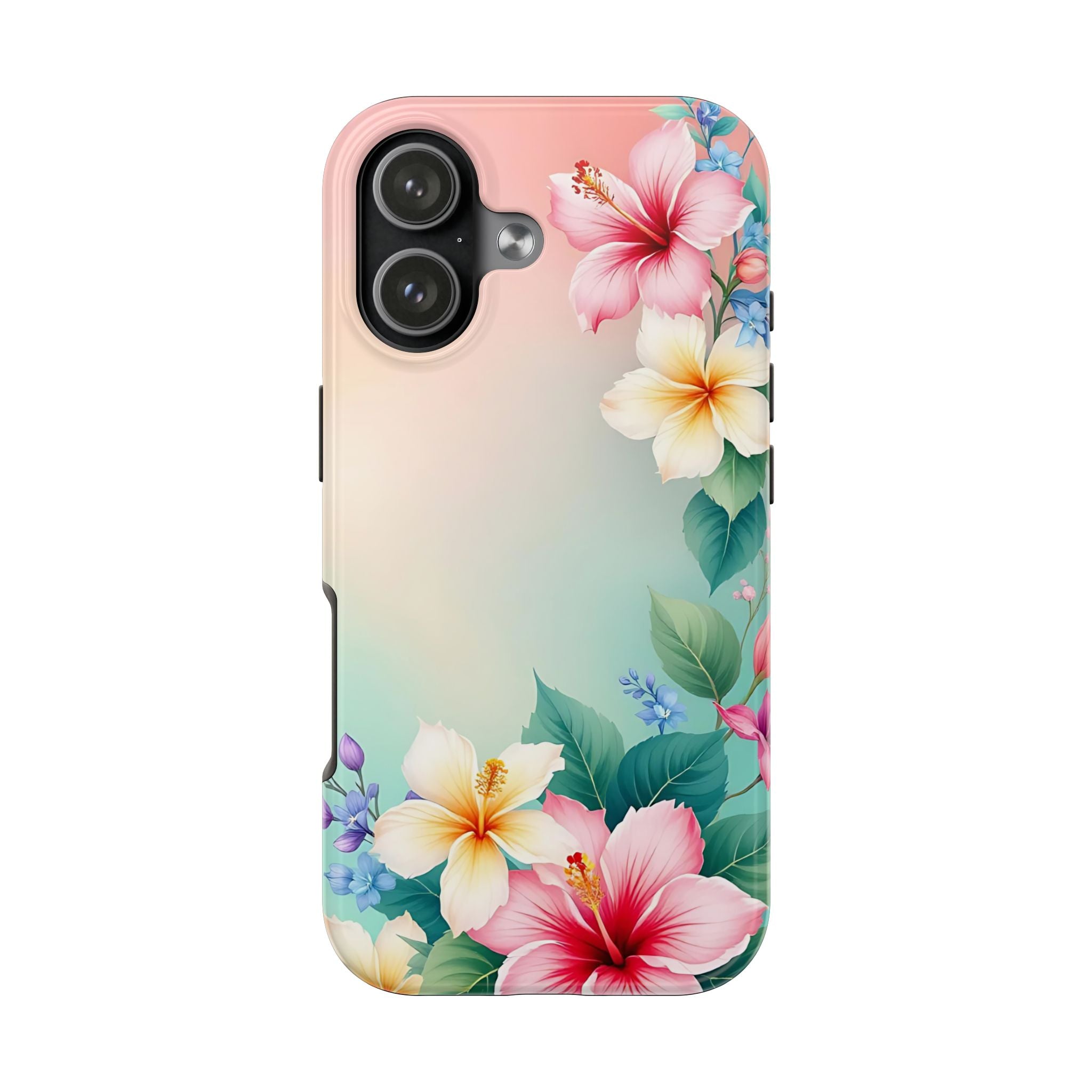 Tropical Hibiscus Floral Tough Phone Case | Protective Shockproof iPhone & Samsung Case | Beach Aesthetic Pastel Flower Cover | Floral Protective Phone Case