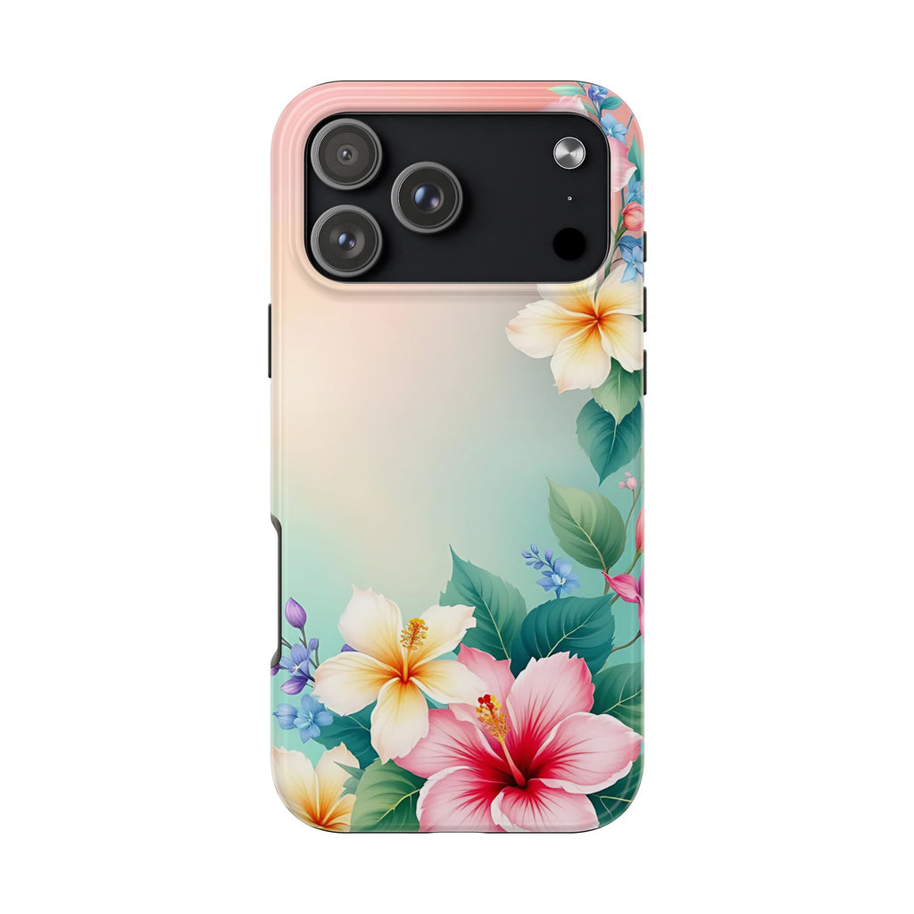 Tropical Hibiscus Floral Tough Phone Case | Protective Shockproof iPhone & Samsung Case | Beach Aesthetic Pastel Flower Cover | Floral Protective Phone Case