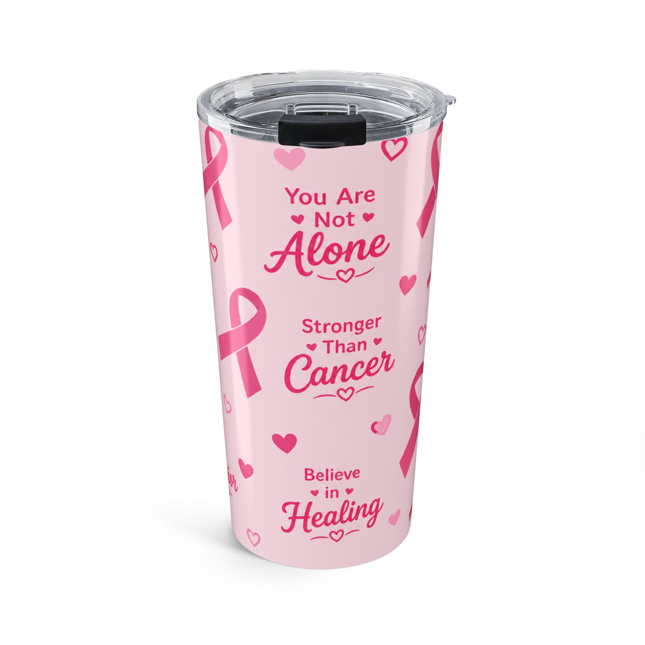 Breast Cancer Awareness Pink Tumbler | You Are Not Alone - Motivational Cup | 20oz Insulated Skinny Tumbler Gift for Warriors & Survivors