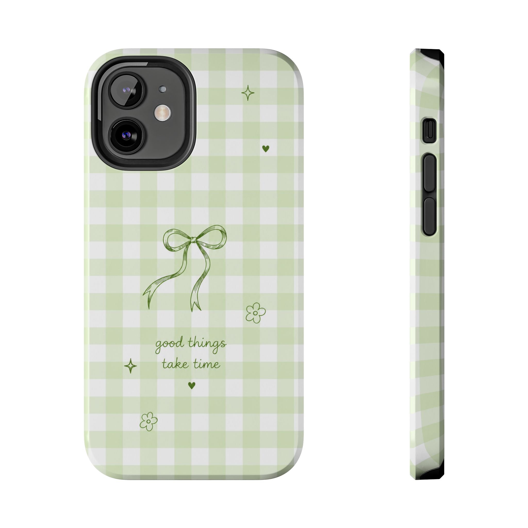Sage Green Gingham Bow Phone Case | Cute Coquette Aesthetic iPhone & Samsung Galaxy Case | Protective Cover | Cute Bow Aesthetic Tough Case