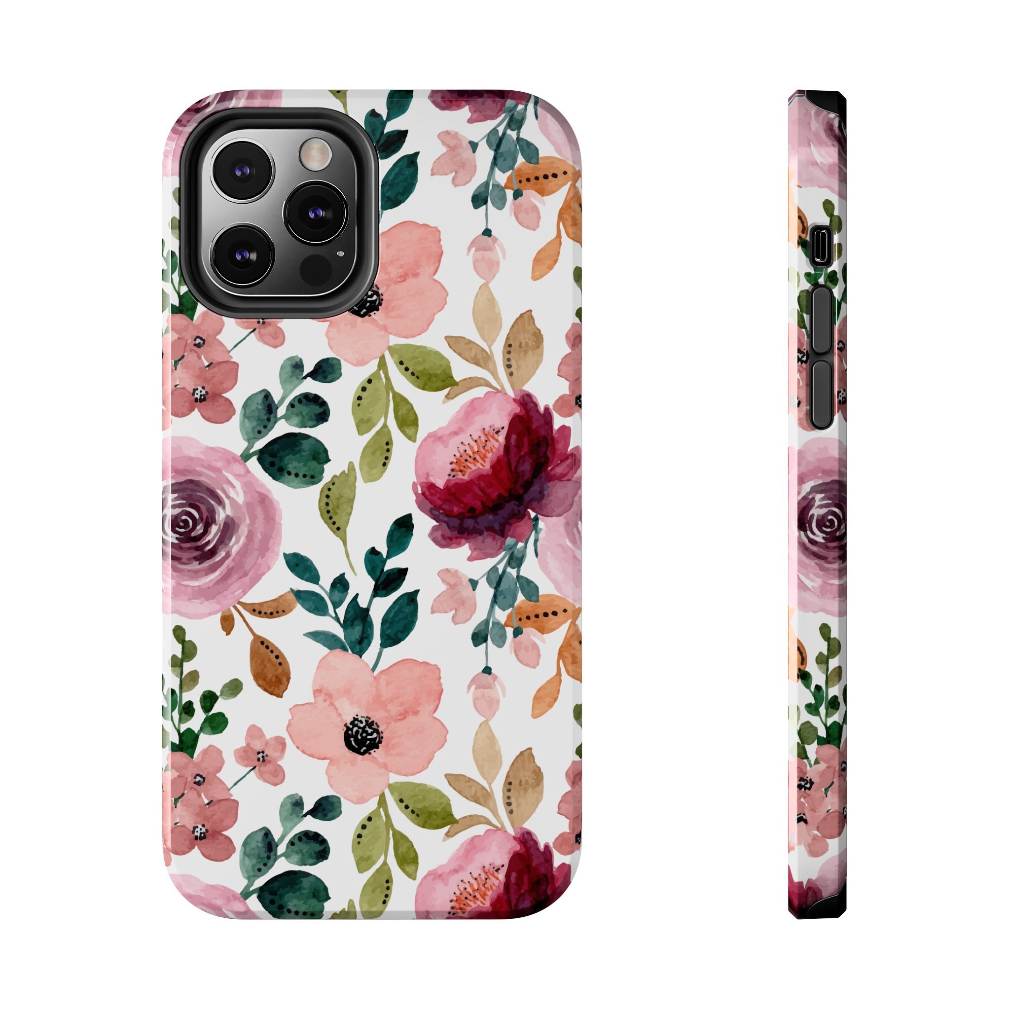 Floral Watercolor Phone Case for iPhone & Samsung | Pink Cottagecore Tough Case | Shockproof Protective Cute Floral Cover | Samsung Phone Cover