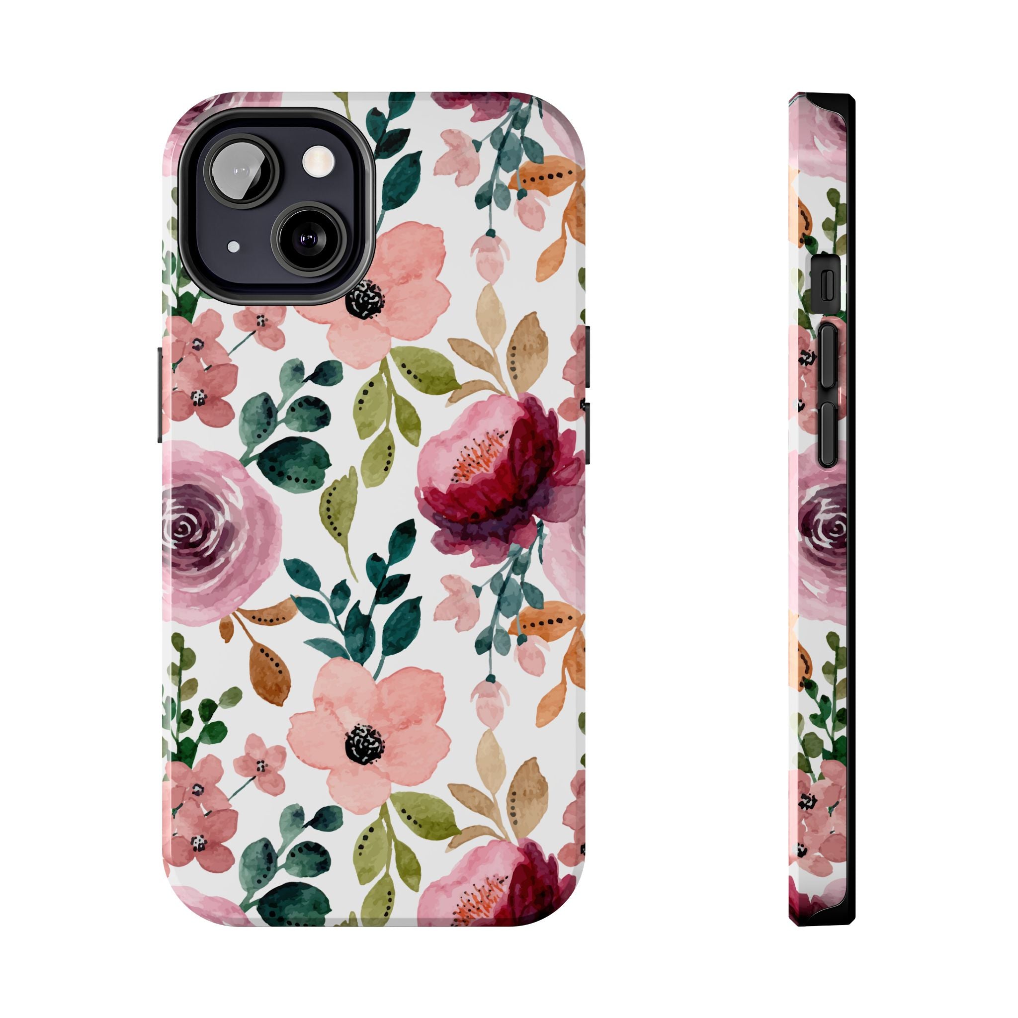 Floral Watercolor Phone Case for iPhone & Samsung | Pink Cottagecore Tough Case | Shockproof Protective Cute Floral Cover | Samsung Phone Cover