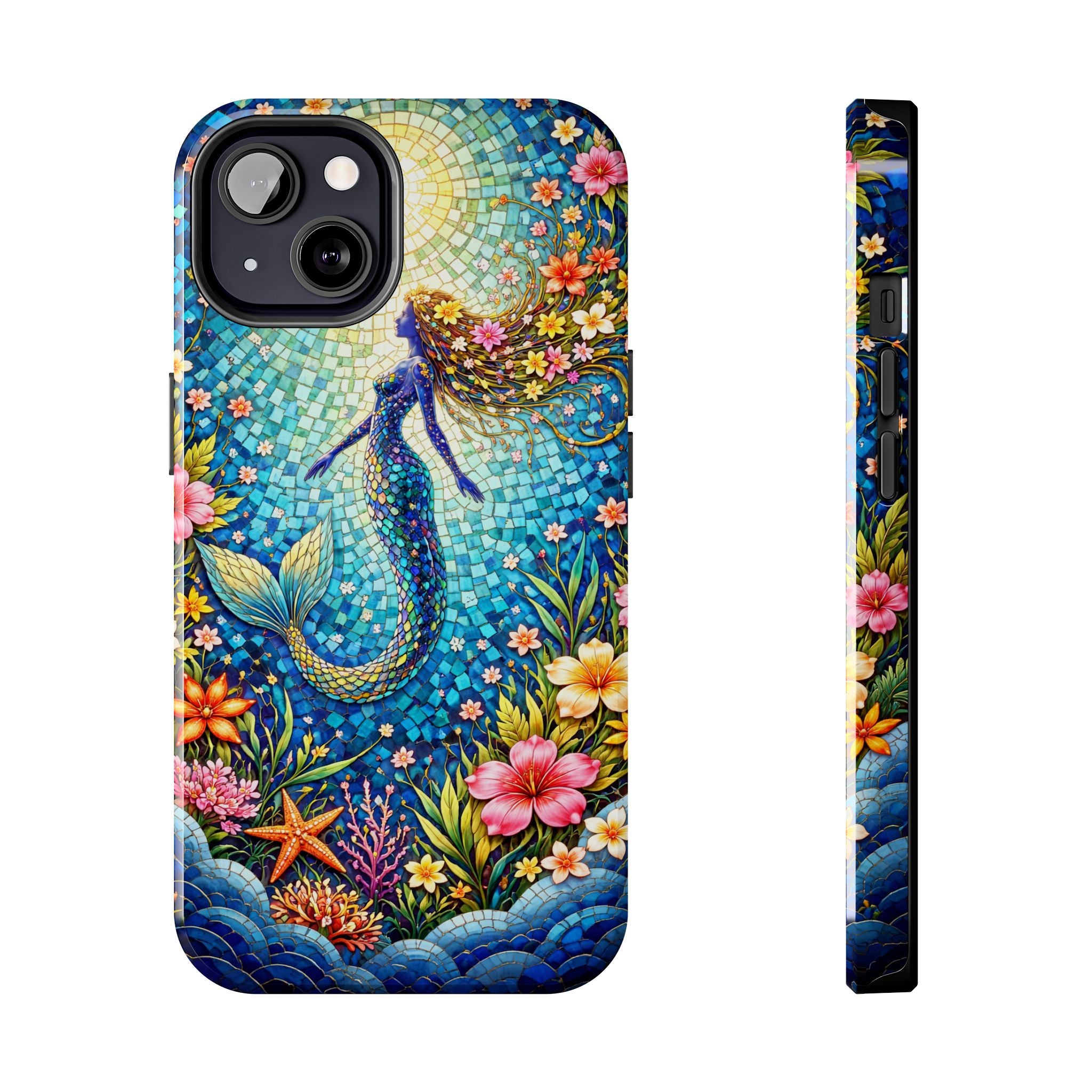 Mermaid Mosaic Phone Case | Coastal Ocean Floral Tough Case | Beach Lover iPhone & Samsung Cover | Tropical Mermaid Aesthetic Gift