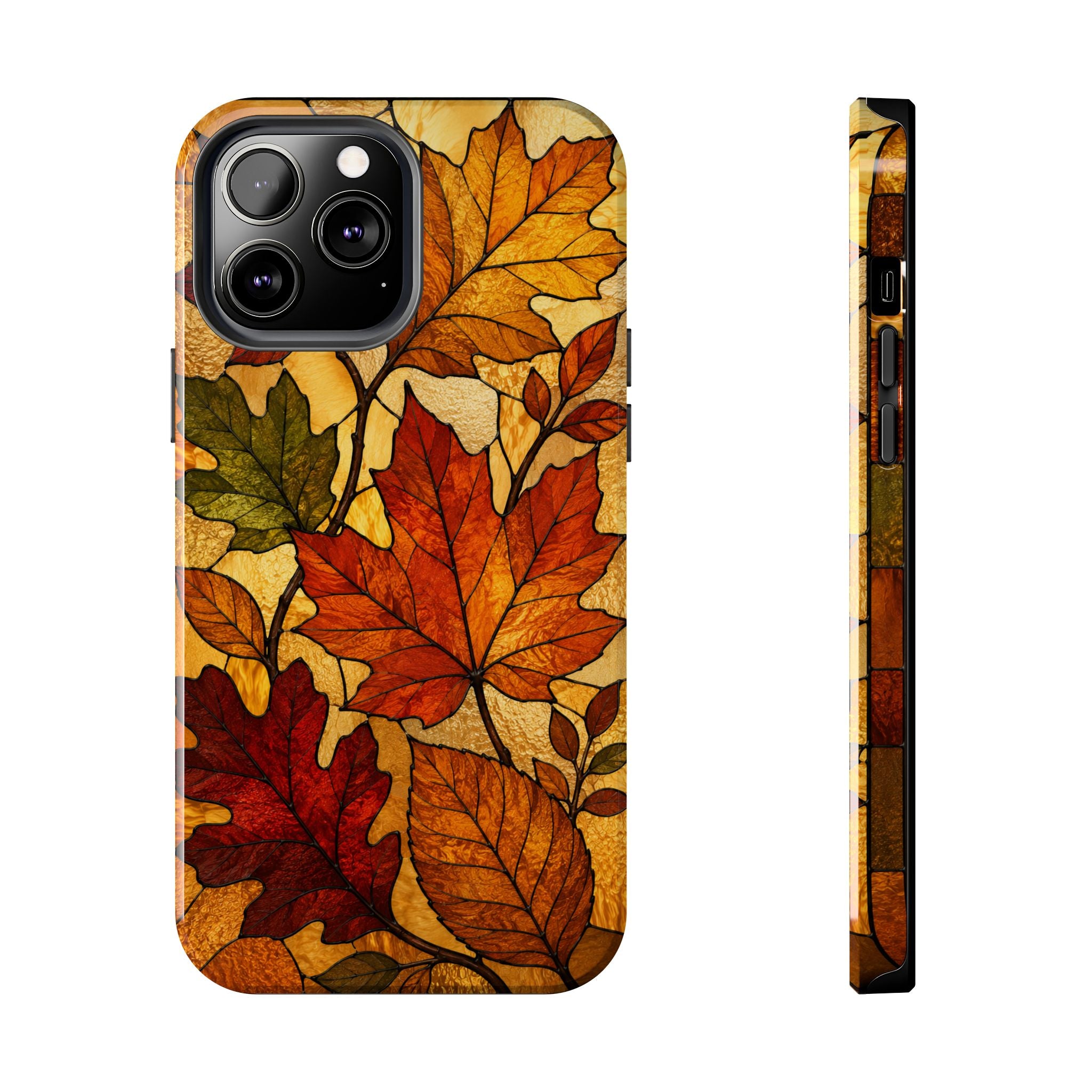 Autumn Leaves Phone Case | Stained Glass Fall Foliage Tough Case for iPhone & Samsung | Cozy Fall Aesthetic Protective Cover