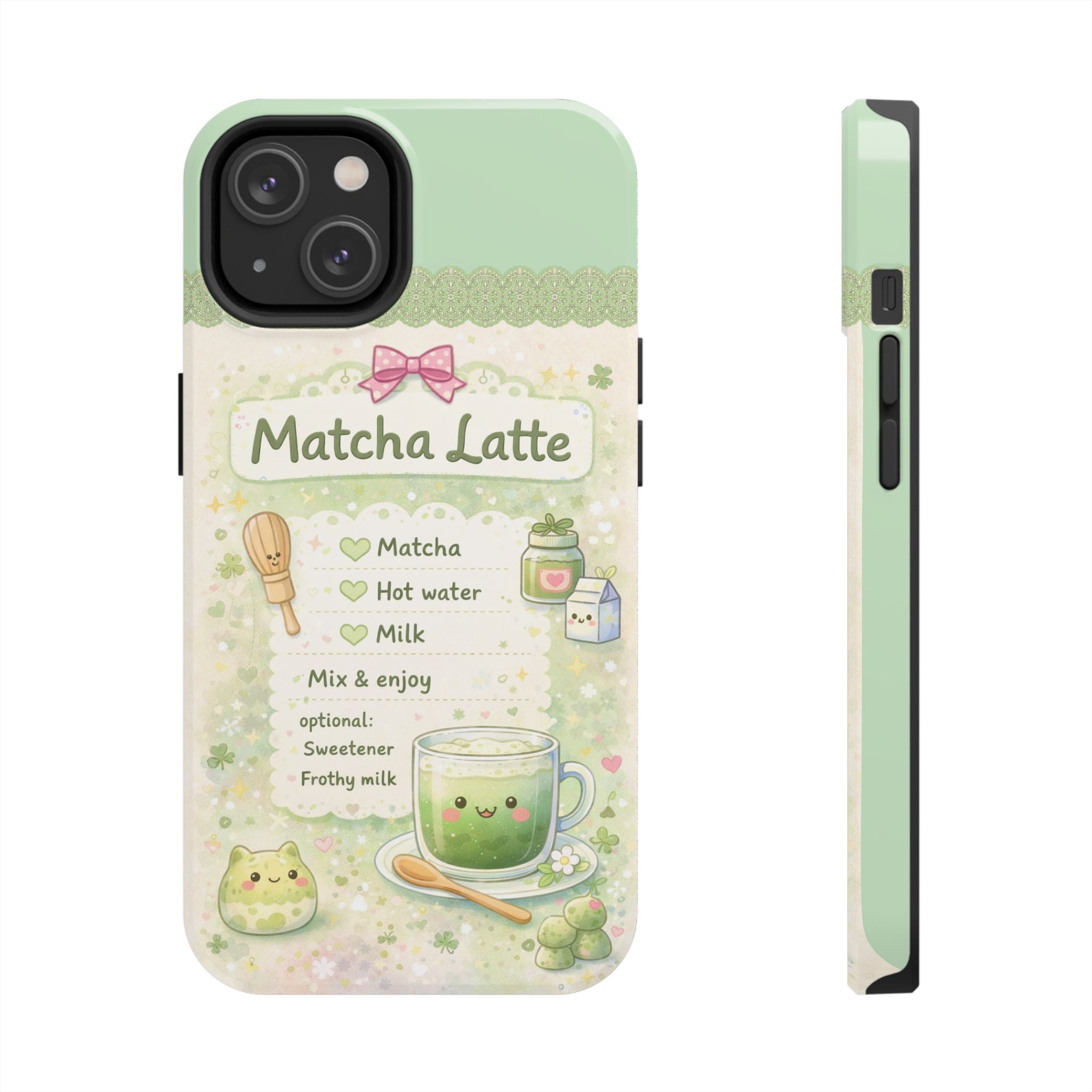 Cute Matcha Latte Phone Case for iPhone & Samsung Galaxy | Kawaii Aesthetic Tough Protective Case with Glossy Finish | Cute Kawaii Recipe Phone Case