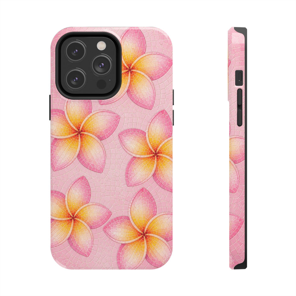 Pink Plumeria Stained Glass Phone Case | Tropical Floral Mosaic iPhone 17 case | Cute Aesthetic Tough Case for iPhone & Samsung