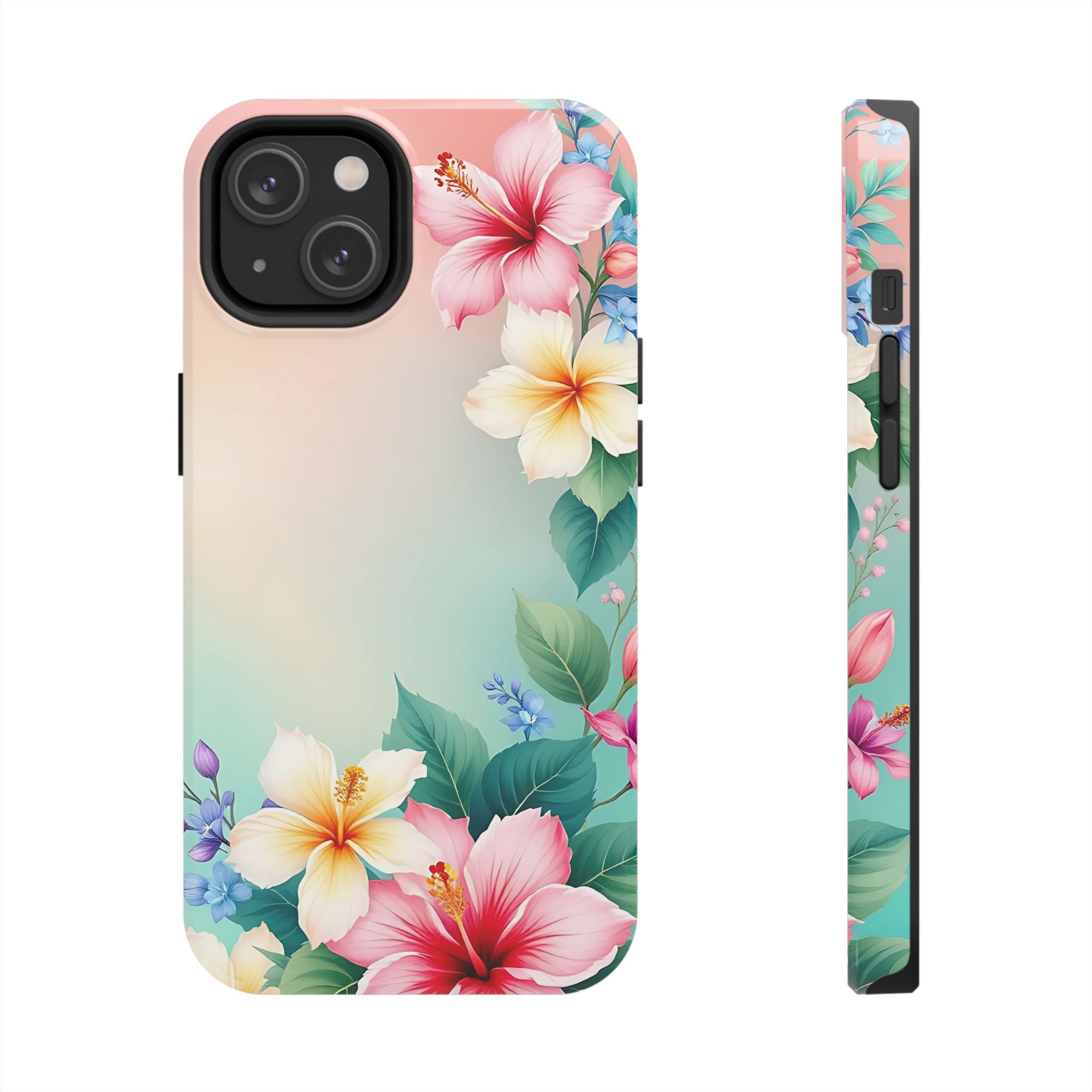 Tropical Hibiscus Floral Tough Phone Case | Protective Shockproof iPhone & Samsung Case | Beach Aesthetic Pastel Flower Cover | Floral Protective Phone Case