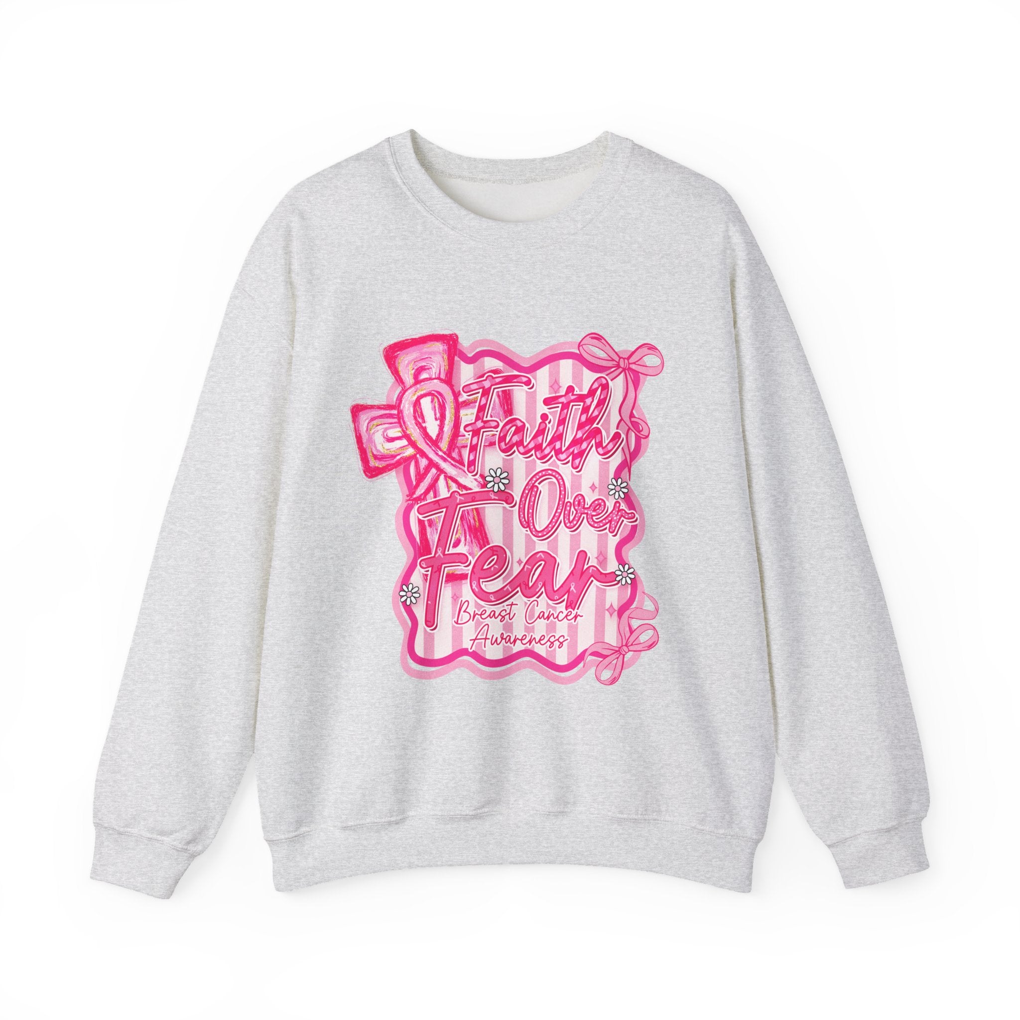 Faith Over Fear Breast Cancer Awareness Sweatshirt | Cozy Unisex Crewneck | Soft Pink Graphic Pullover | Support & Style Everyday