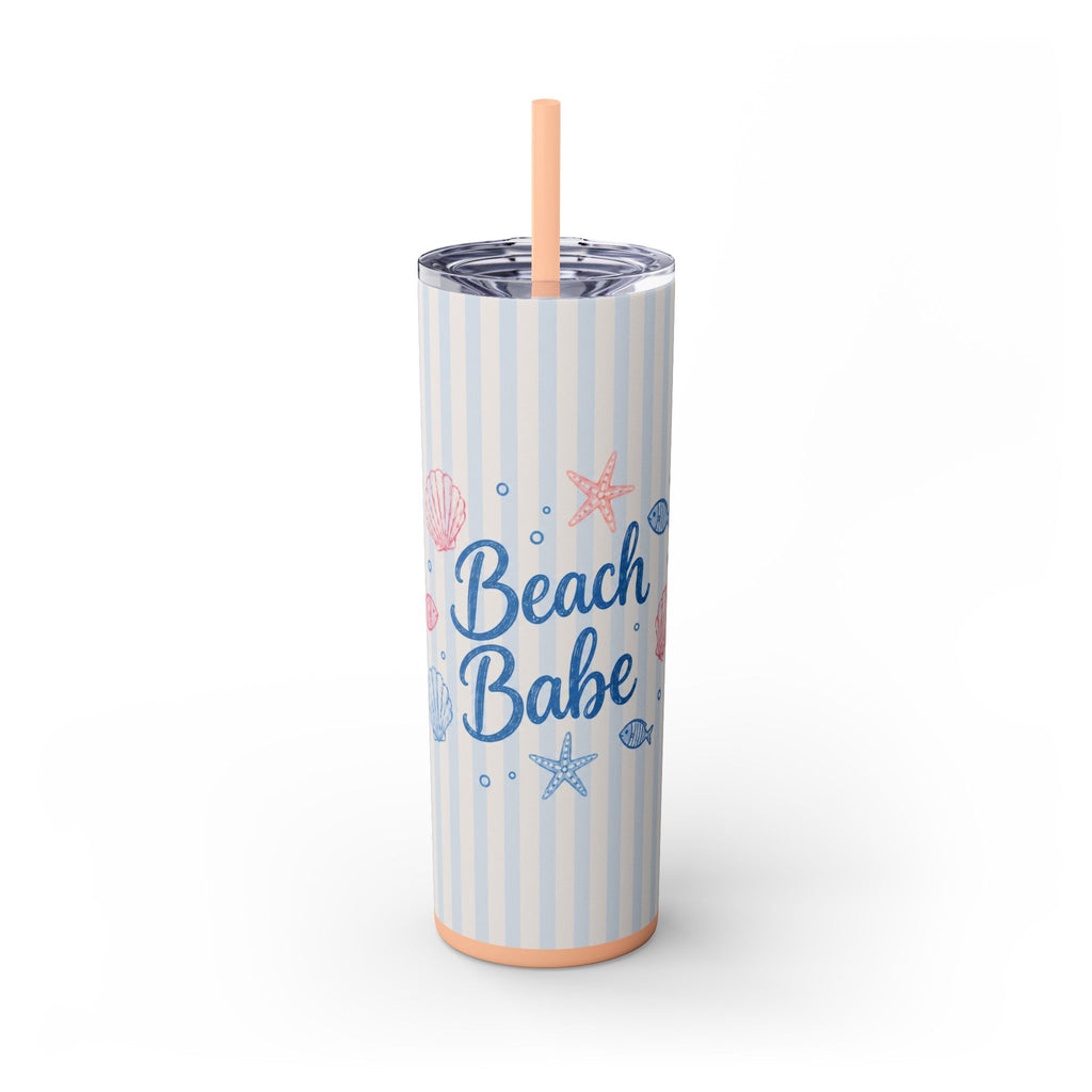 Beach Babe 20oz Skinny Tumbler with Straw  | Coastal Summer Stainless Steel Cup | Insulated Beach Drinkware | 20oz Straw Stainless Travel Cup