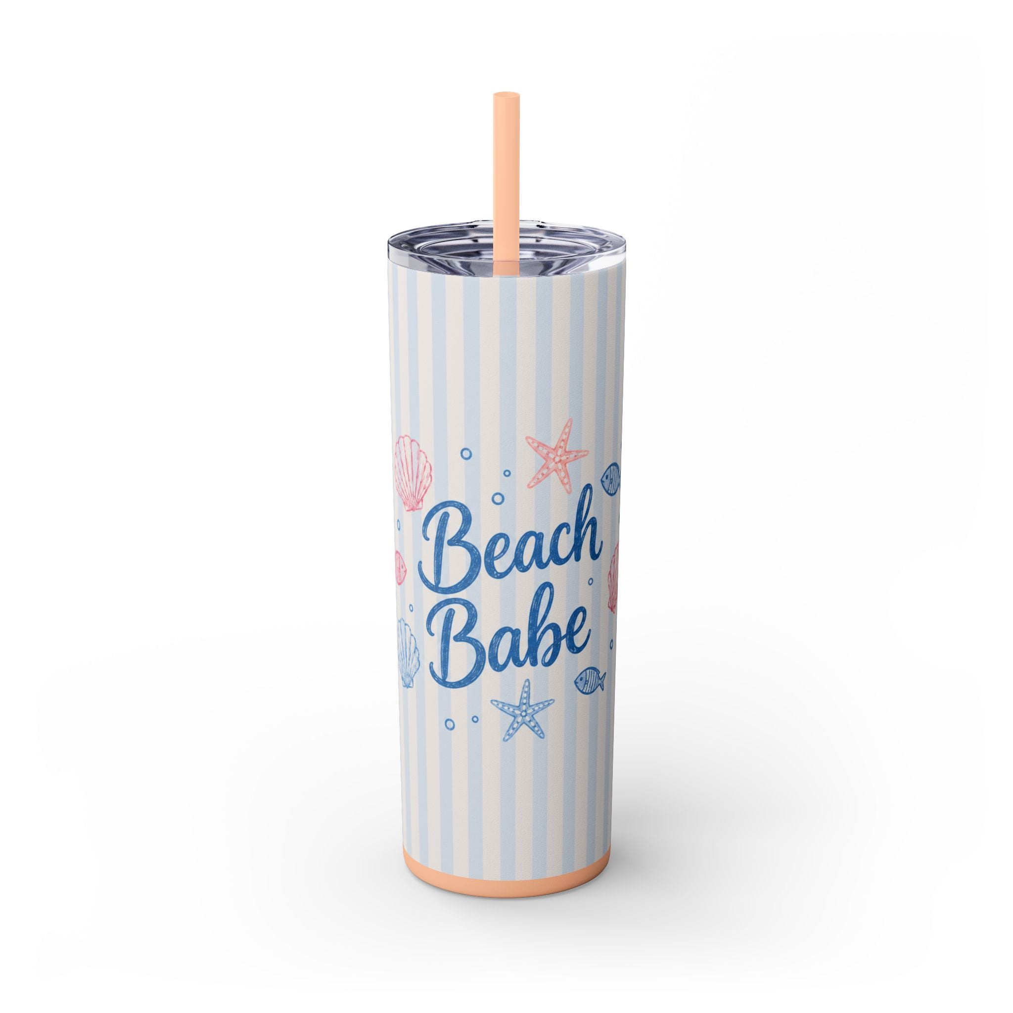Beach Babe 20oz Skinny Tumbler with Straw  | Coastal Summer Stainless Steel Cup | Insulated Beach Drinkware | 20oz Straw Stainless Travel Cup