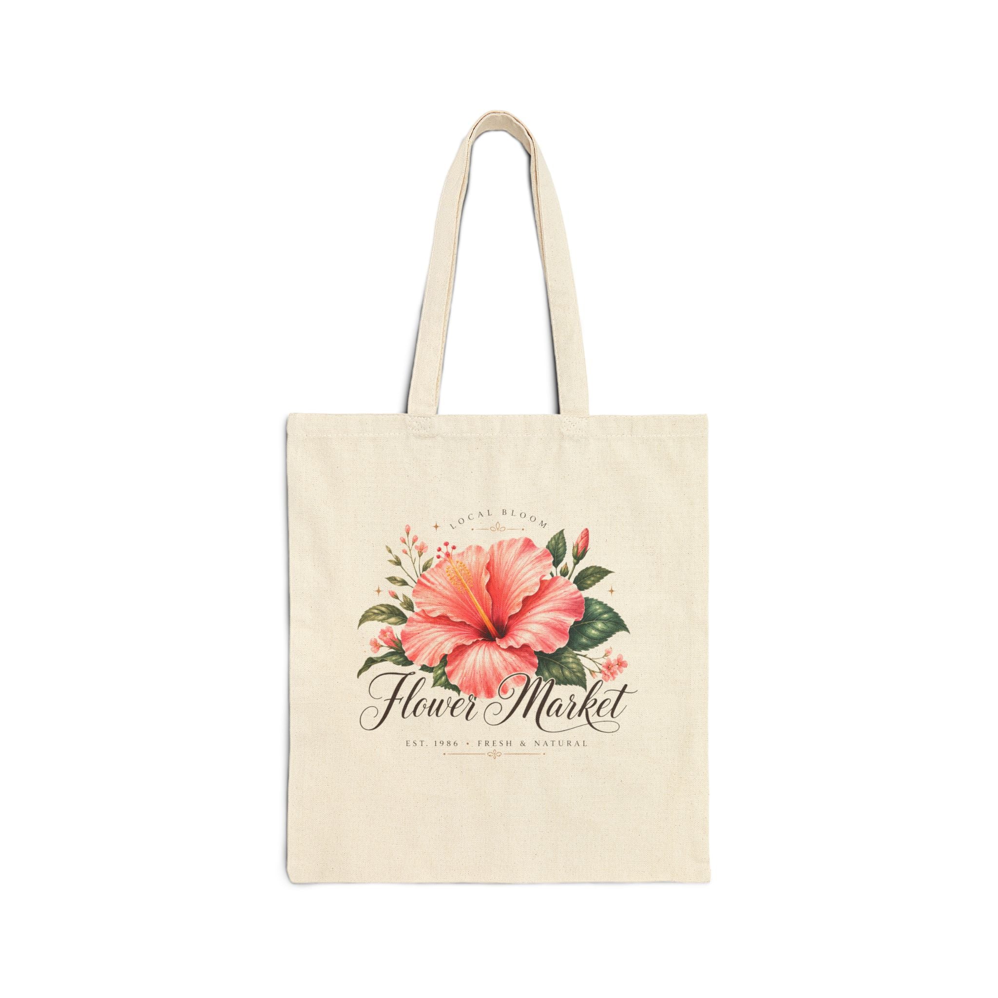 Floral Market Cotton Canvas Tote Bag | Reusable Eco-Friendly Everyday Bag | Lightweight Durable Shoulder Tote | Hibiscus Eco Shopping Bag
