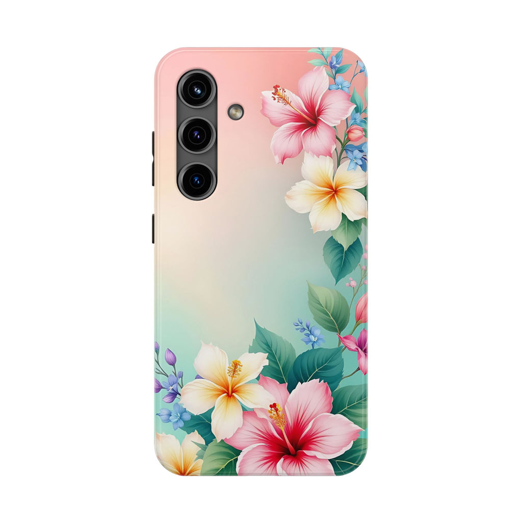 Tropical Hibiscus Floral Tough Phone Case | Protective Shockproof iPhone & Samsung Case | Beach Aesthetic Pastel Flower Cover | Floral Protective Phone Case