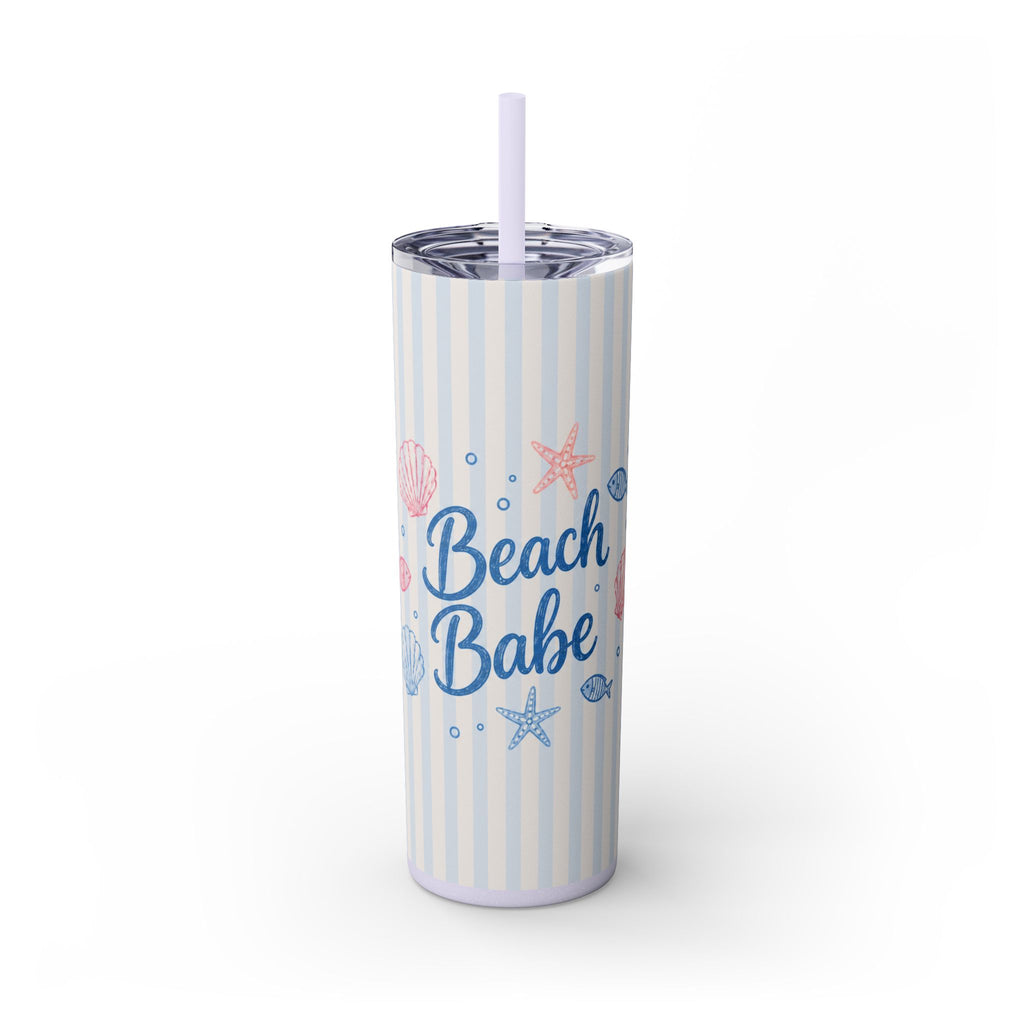 Beach Babe 20oz Skinny Tumbler with Straw  | Coastal Summer Stainless Steel Cup | Insulated Beach Drinkware | 20oz Straw Stainless Travel Cup