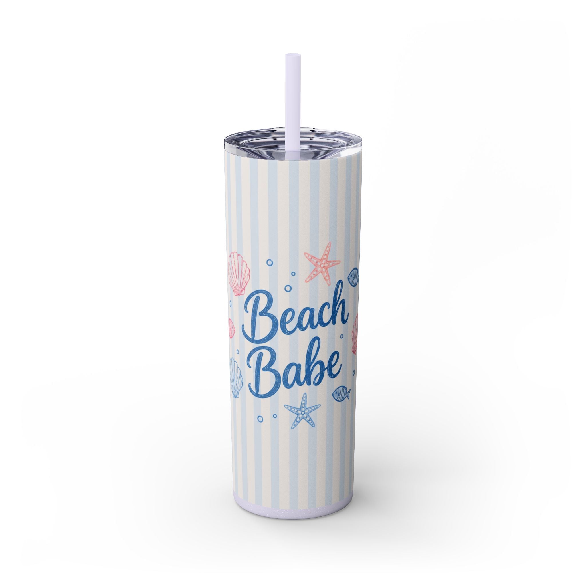 Beach Babe 20oz Skinny Tumbler with Straw  | Coastal Summer Stainless Steel Cup | Insulated Beach Drinkware | 20oz Straw Stainless Travel Cup