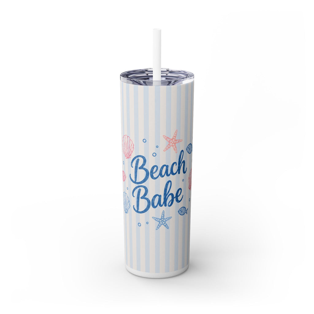 Beach Babe 20oz Skinny Tumbler with Straw  | Coastal Summer Stainless Steel Cup | Insulated Beach Drinkware | 20oz Straw Stainless Travel Cup