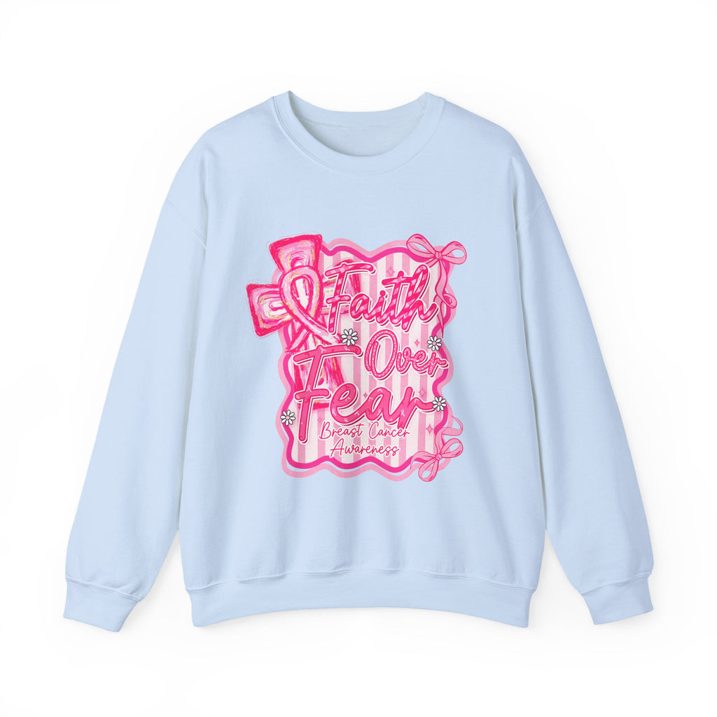 Faith Over Fear Breast Cancer Awareness Sweatshirt | Cozy Unisex Crewneck | Soft Pink Graphic Pullover | Support & Style Everyday