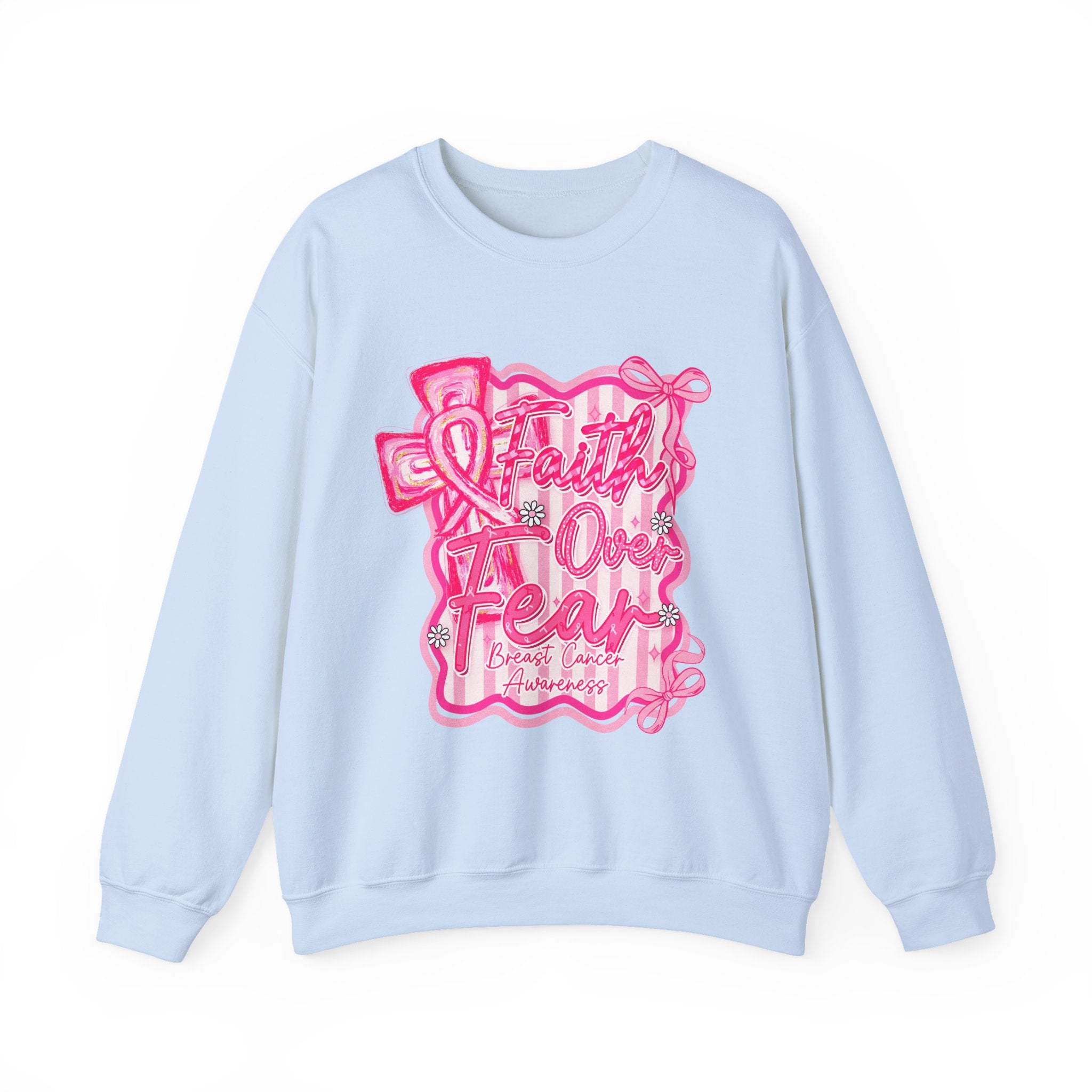 Faith Over Fear Breast Cancer Awareness Sweatshirt | Cozy Unisex Crewneck | Soft Pink Graphic Pullover | Support & Style Everyday
