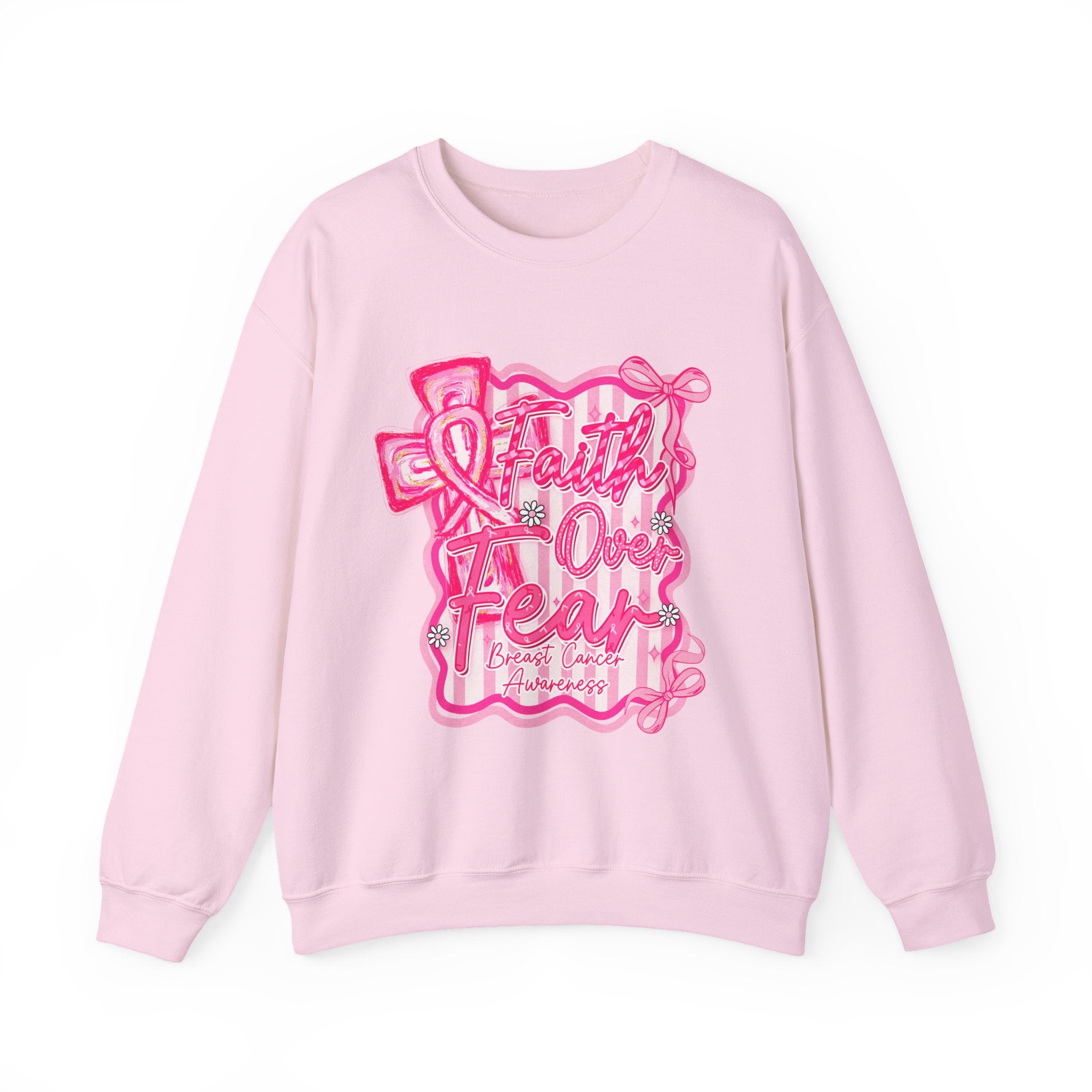 Faith Over Fear Breast Cancer Awareness Sweatshirt | Cozy Unisex Crewneck | Soft Pink Graphic Pullover | Support & Style Everyday