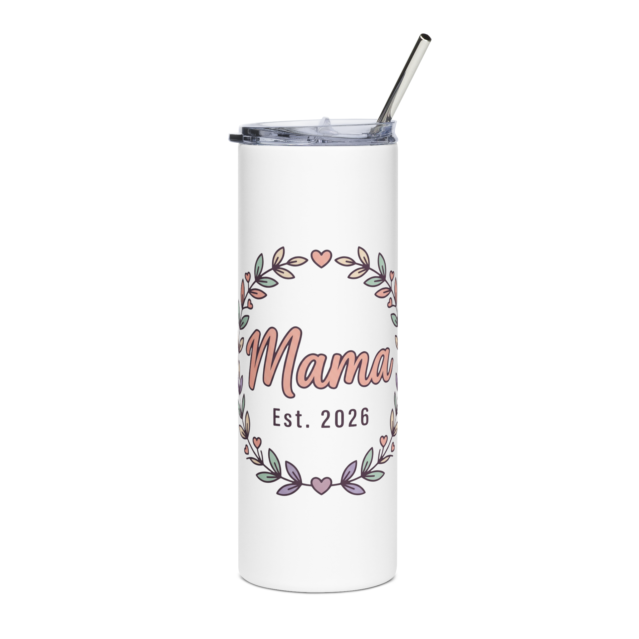 Mama Est. 2026 20oz Stainless Steel Tumbler — Floral Wreath Mom Gift