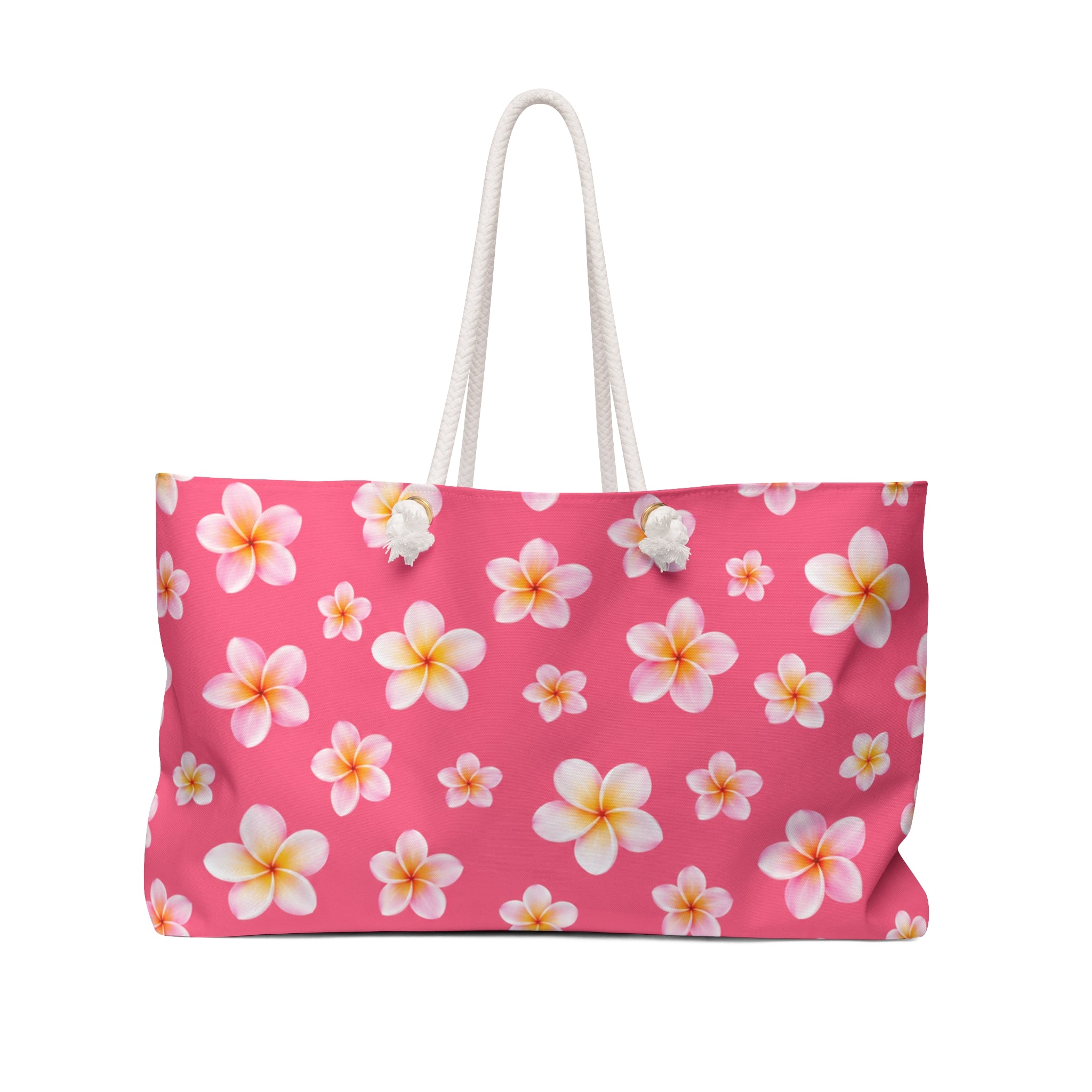 Pink Tropical Plumeria Weekender Bag | Cute Beach Tote Bag for Women | Hawaiian Travel Overnight Bag | Summer Vacation Carryall | Tropical Vacation Tote